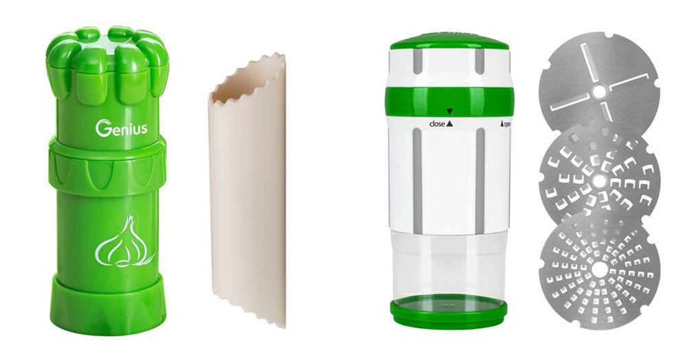 Genius Gemüse-Scheibenschneider Nicer Dicer Maestro inkl. Knoblauch-Schneider G5, Set 6tlg, (Spar-Set, 6-tlg), Super handlich & immer im Einsatz, wechselbare Einsätze