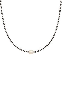 Elli Perlenkette Barock Perle Glass Beads Schwarz Weiß 925 Silber