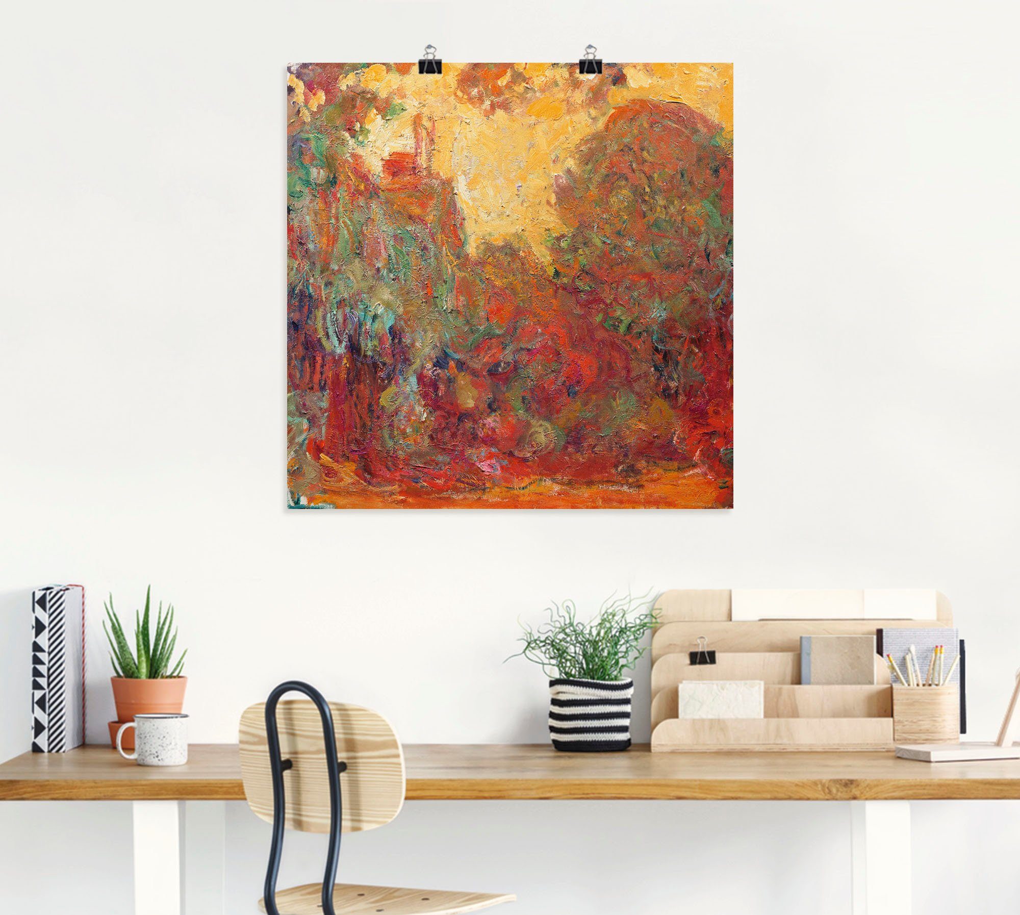 Artland Poster Das Haus in Giverny Komposition in rot, Gegenstandslos (1 St), ohne Rahmen