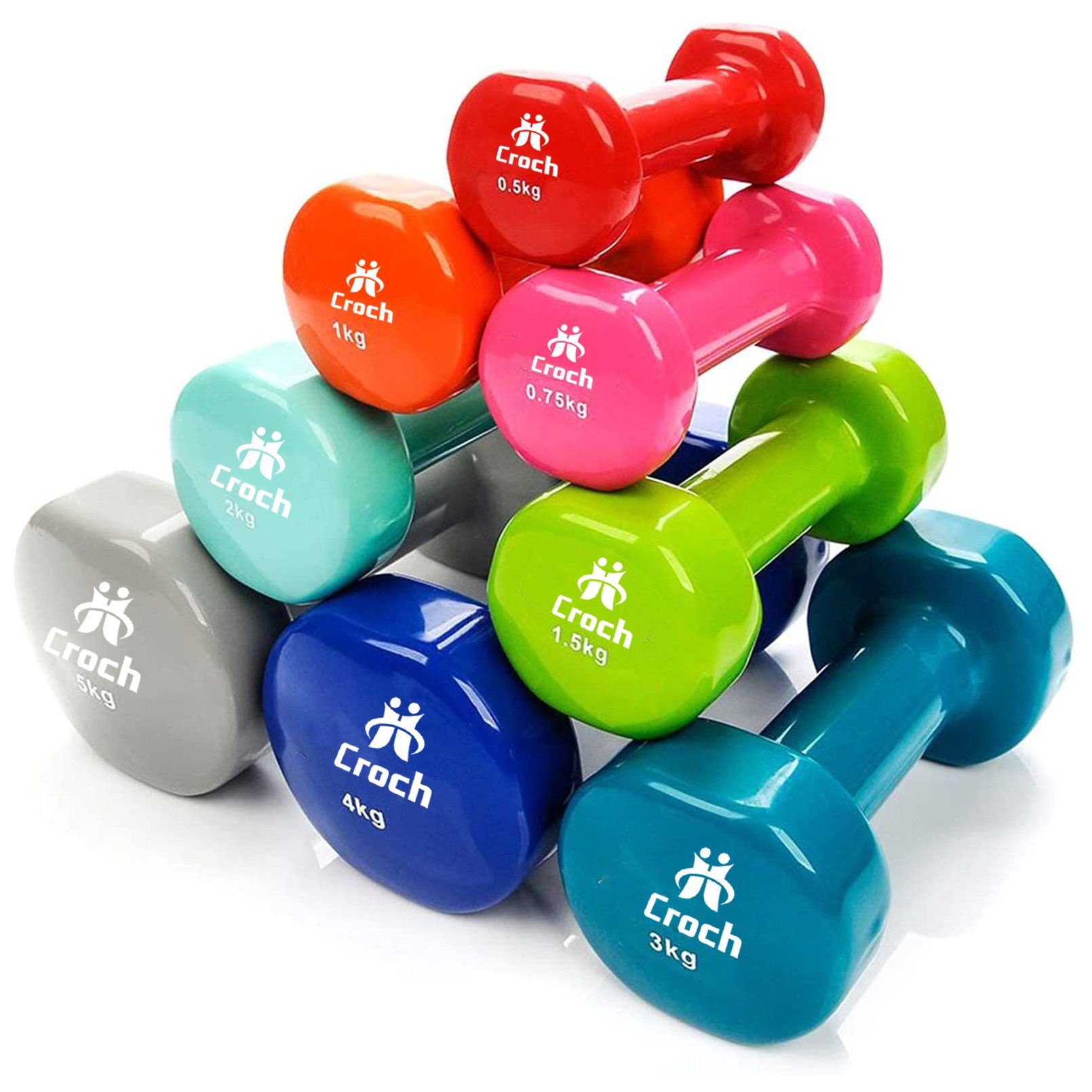Croch Dumbbell Kurzhanteln Set, (Set, 1 Paar), Anti-Rutsch Vinyl Hantel für Krafttraining 0.5kg 1kg 2kg 3kg 4kg 5kg