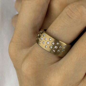 M&M Fingerring Ring Damen silber / gold breit (10 mm) (1-tlg), "ModernGlam", deutsche Qualität, inkl. edles Schmucketui