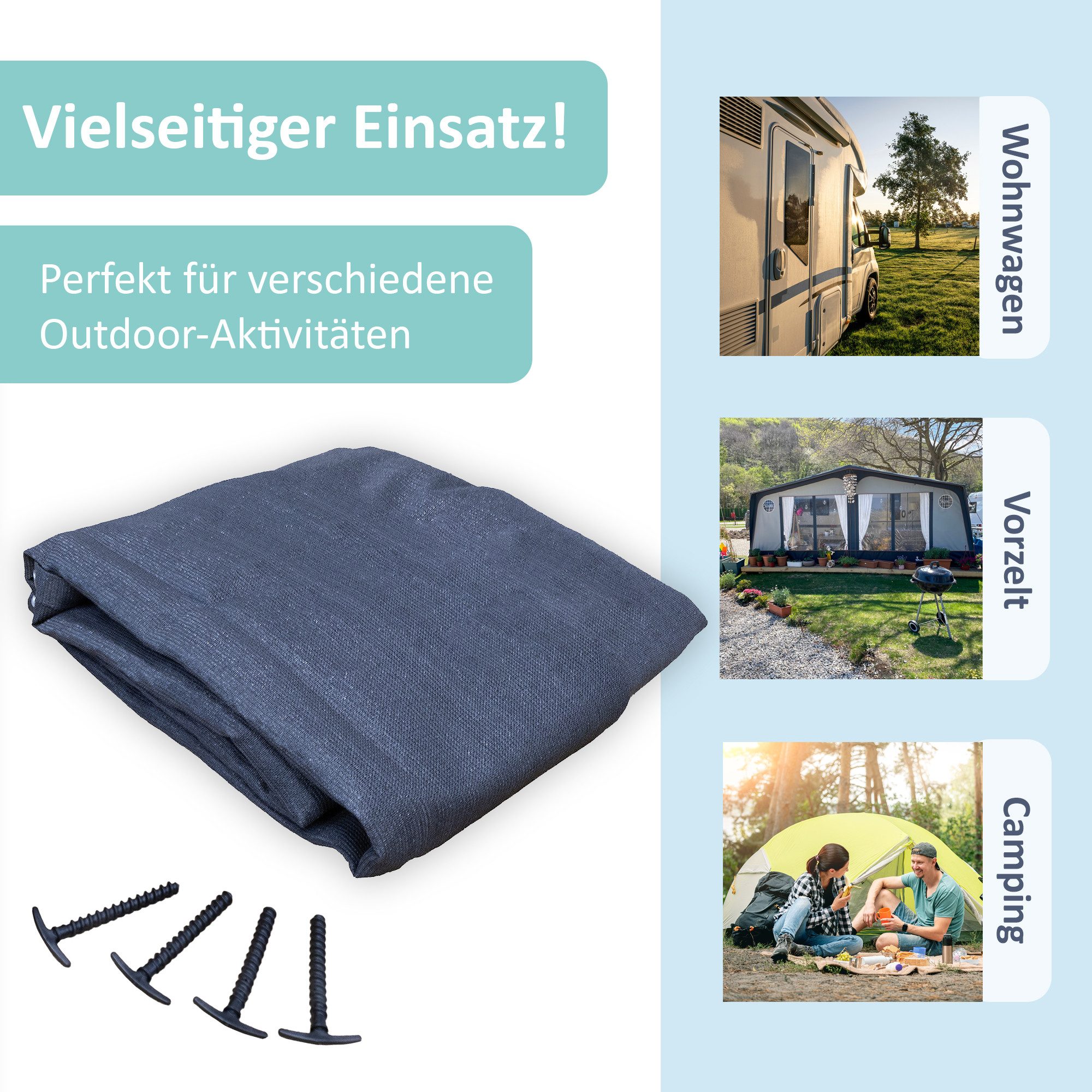 Lemodo Zeltteppiche Vorzeltteppich, Zeltteppich grau, vielseitiger Zeltboden, rechteckig
