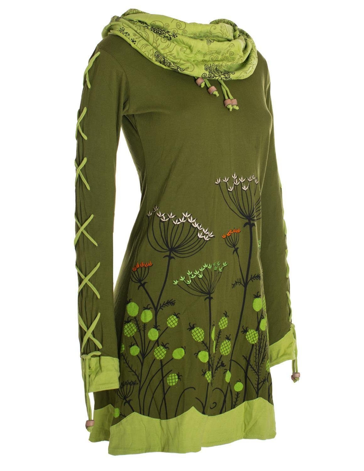 Vishes Jerseykleid Blumenkleid Langarm-Shirtkleid mit Schalkragen Hippie, Boho, Elfen Style – Bild 4 von 4