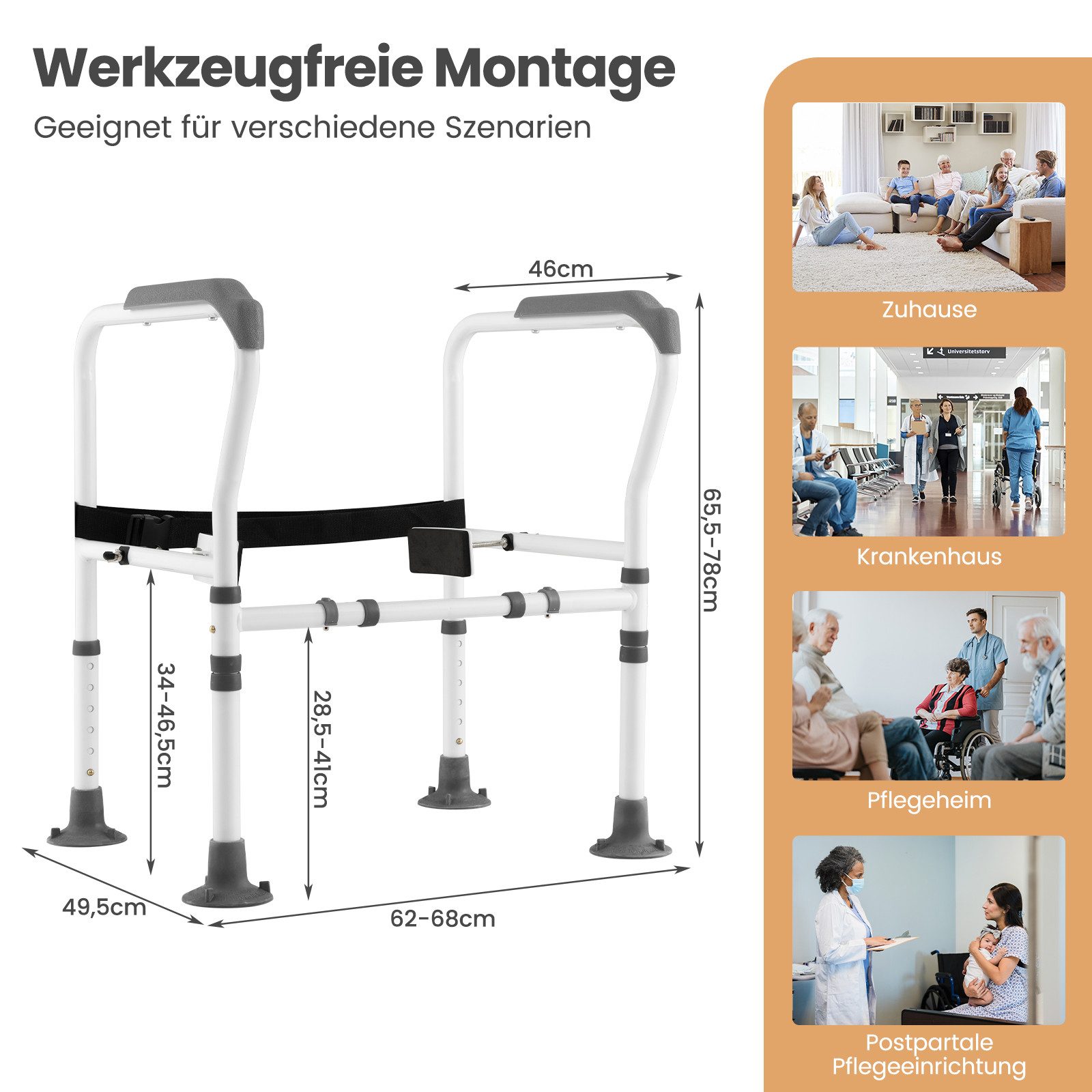 COSTWAY WC-Aufstehhilfe, belastbar bis 136 kg, höhenverstellbar mit Haltegriff