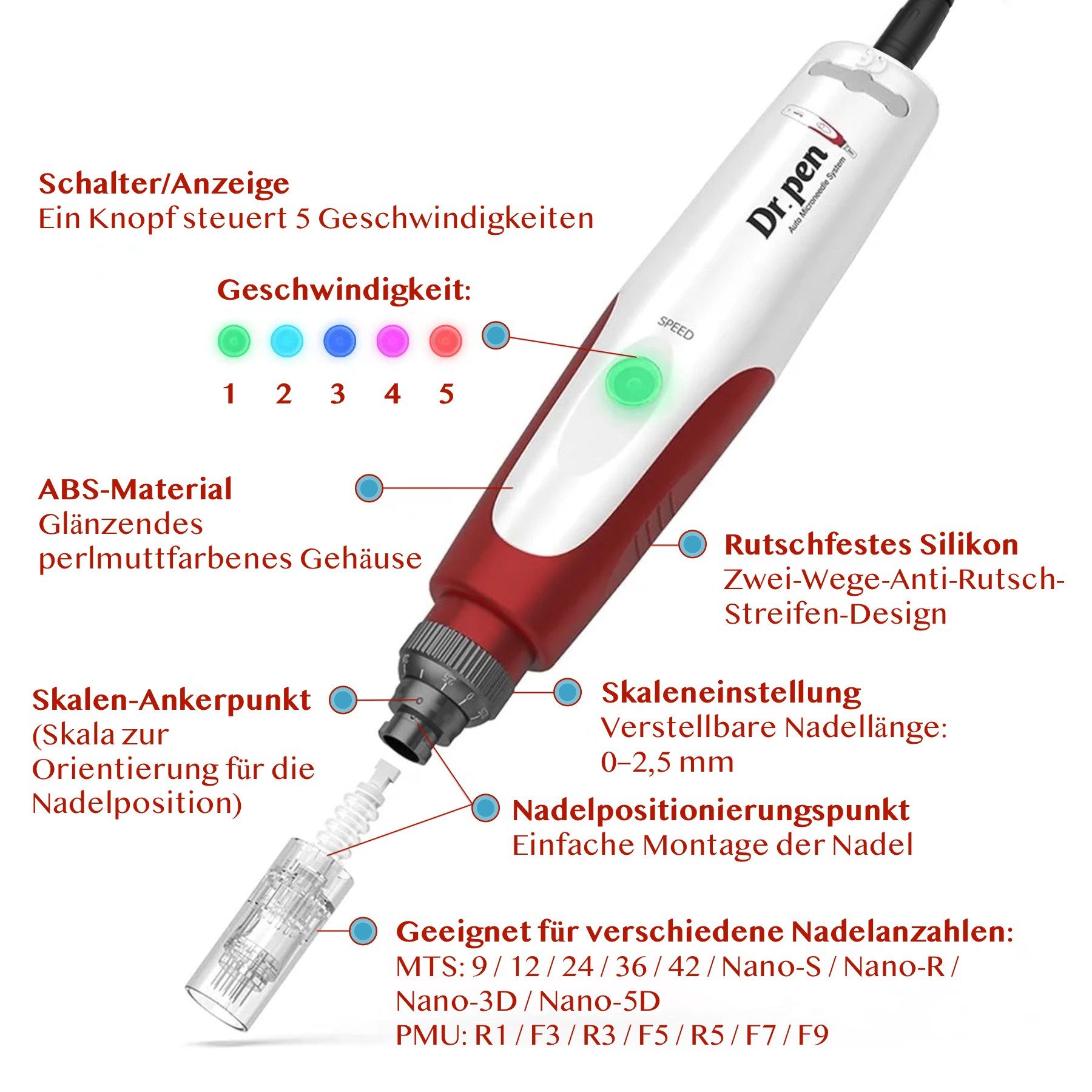 P-Beauty Cosmetic Accessories Dermaroller Dr. Pen Derma Pen Microneedling Dermapen Anti-Aging Anti Falten Gerät, 1-tlg., Microneedling Gerät, Anti-Falten