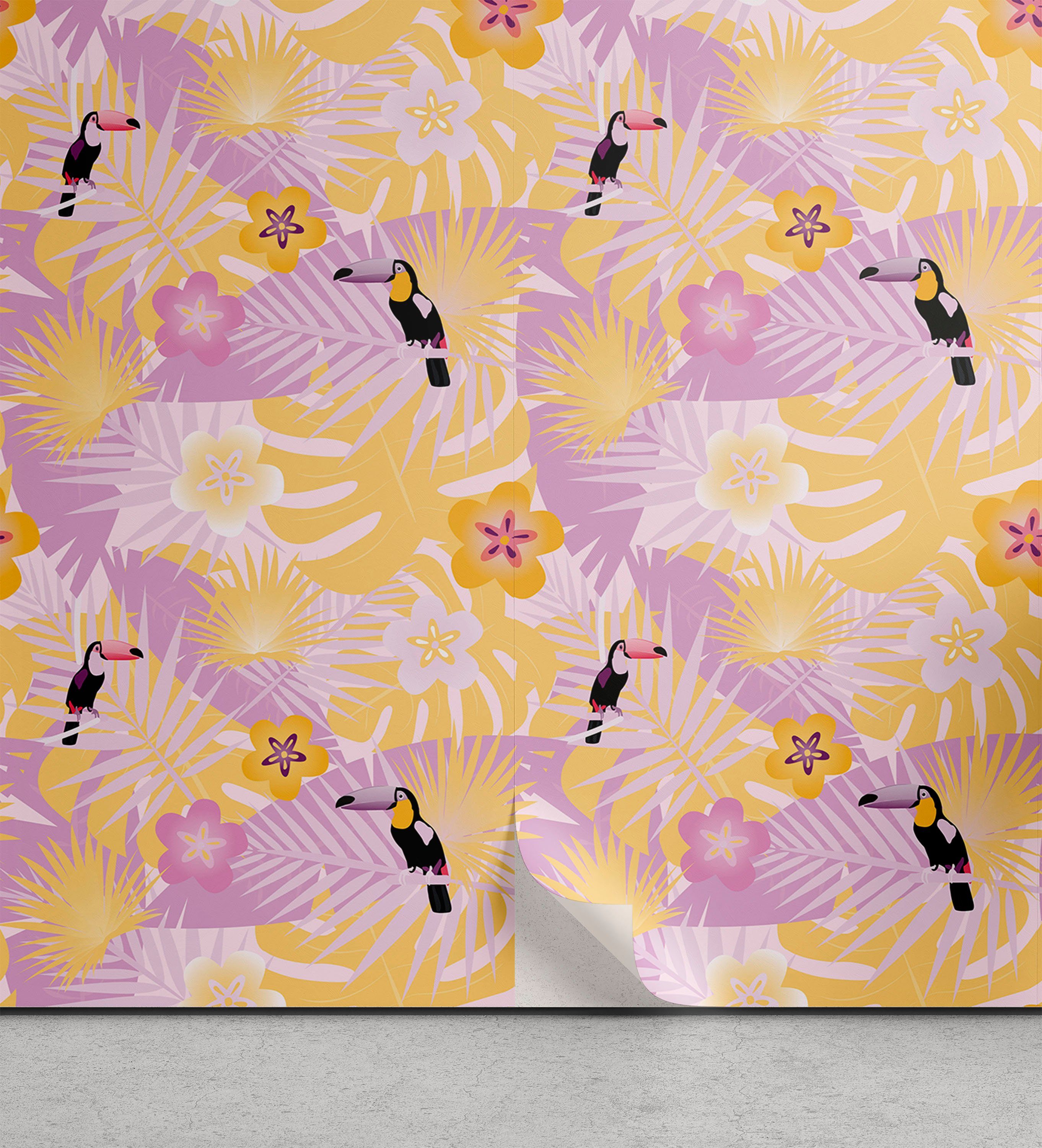 Abakuhaus Vinyltapete selbstklebendes Wohnzimmer Küchenakzent, Tropisch Mädchen-Kinder-Muster-Dschungel