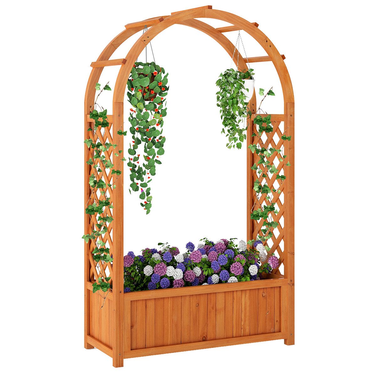 COSTWAY Hochbeet, Blumenkasten mit Rankgitter, Gebogendach, 83x36x146cm
