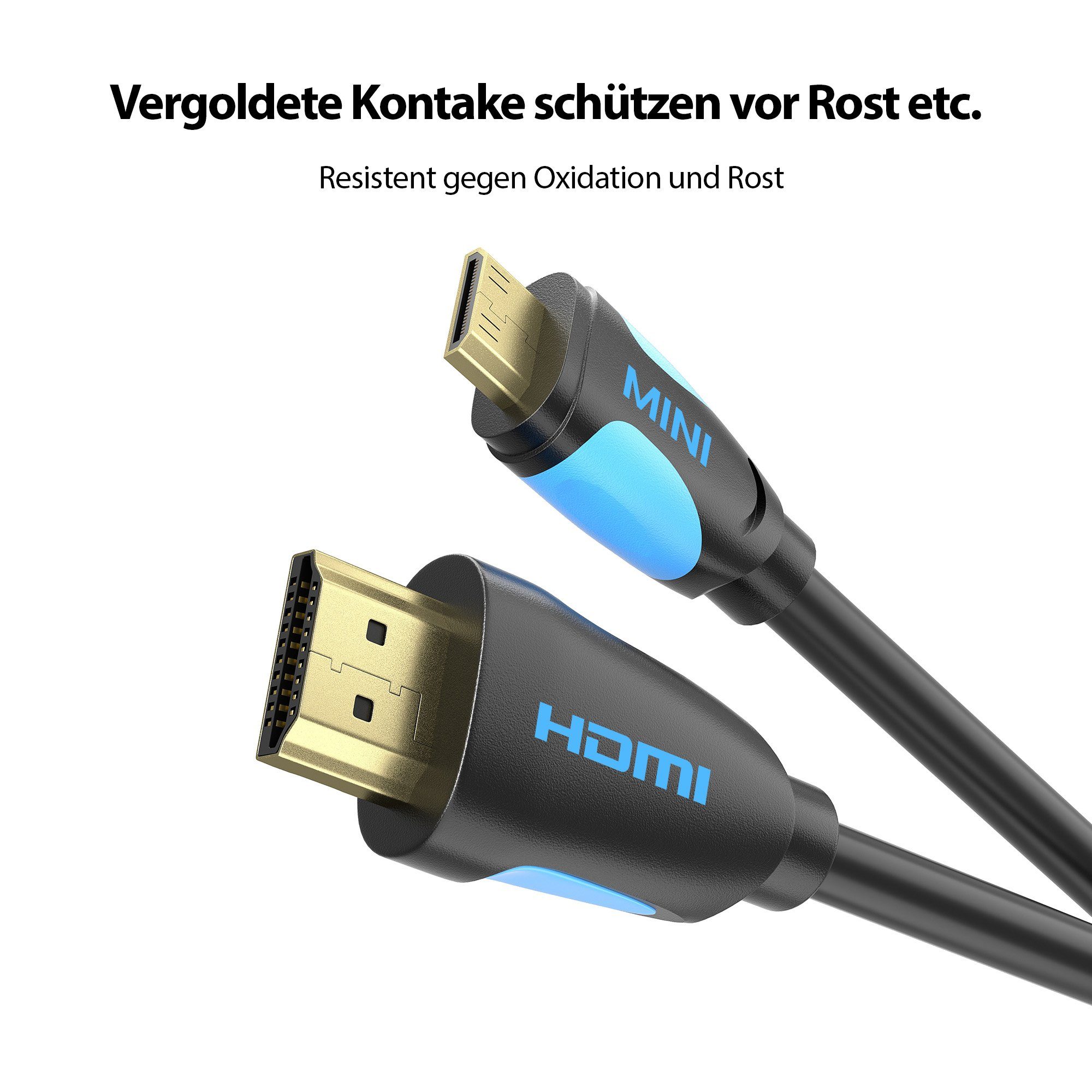 JAMEGA mini HDMI Kabel High Speed Adapterkabel 4K UHD 2160p für Tablet Kamera HDMI-Kabel, Mini HDMI Stecker, HDMI Stecker, (200 cm) – Bild 5 von 5