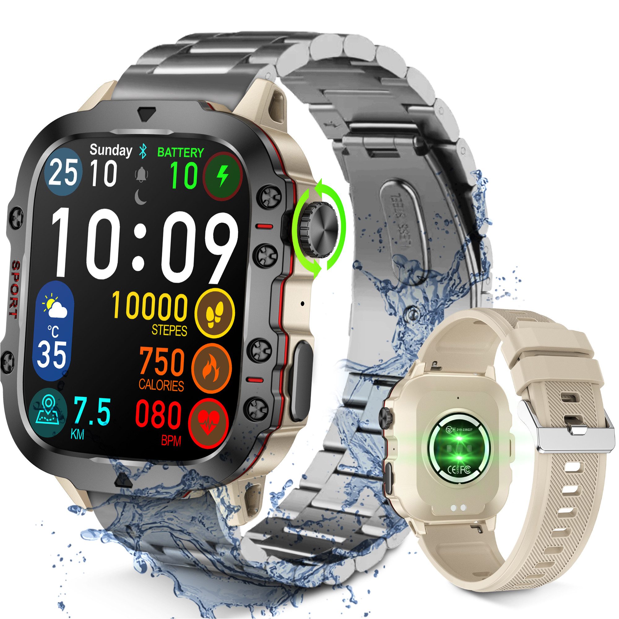 BRAIDOL Smartwatch,Fitness Tracker Uhr für Damen Herren mit Telefonfunktion Smartwatch (5 cm/1.96'' extra großem HD-Touchscreen Zoll) Wasserdicht Fitness Uhr, Mit 420 mAh großer Batterie, Fitness Tracker mit Schrittzähler, 110+ Mehrere Sportmodi, 2 Armbänder, Blutsauerstoff,Herzfrequenz,Blutdruckmessung,Aktivitätstracker usw.