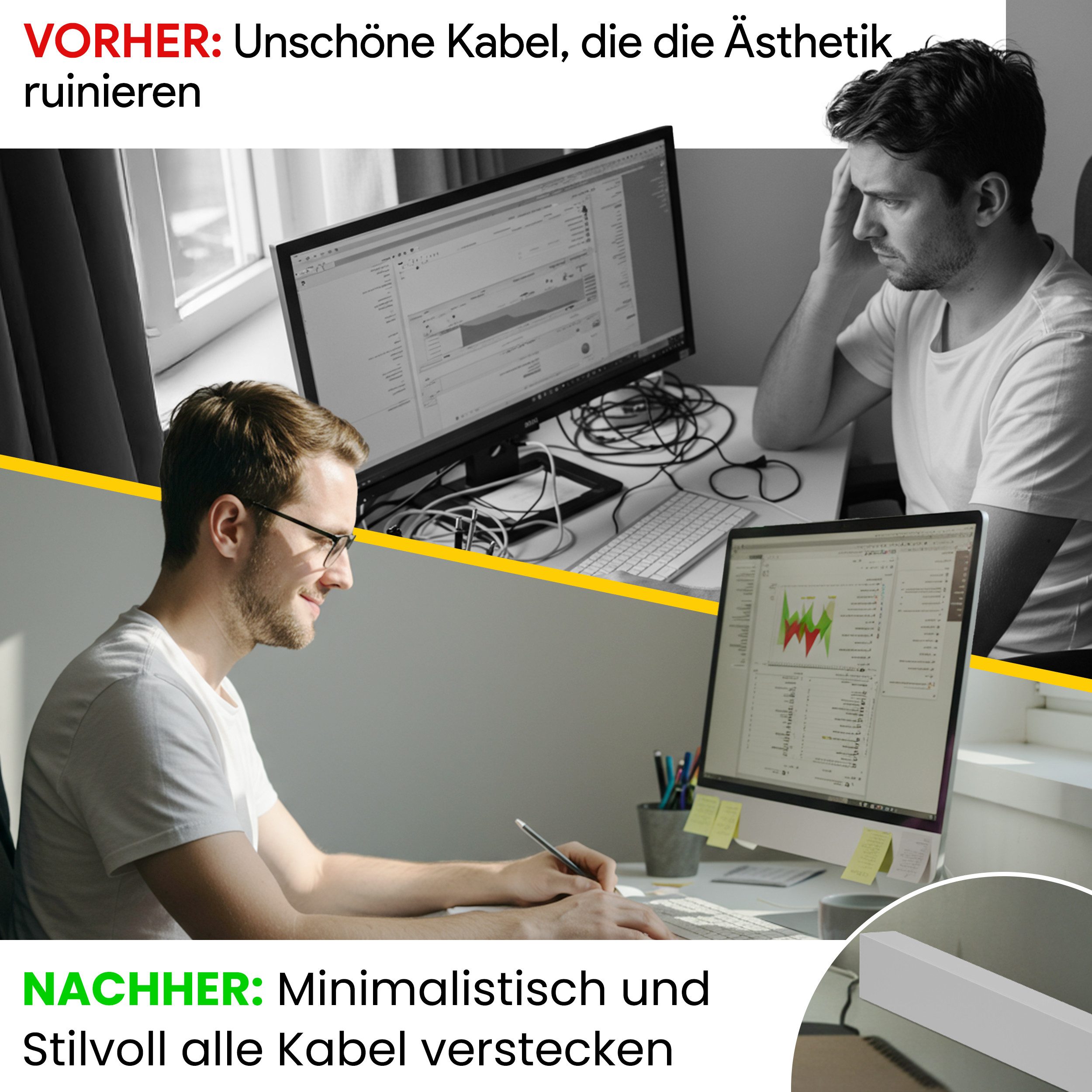 tktrading24 Kabelkanal Kabelleiste aus robustem PVC weiß Selbstklebend 2m - diversen Größen
