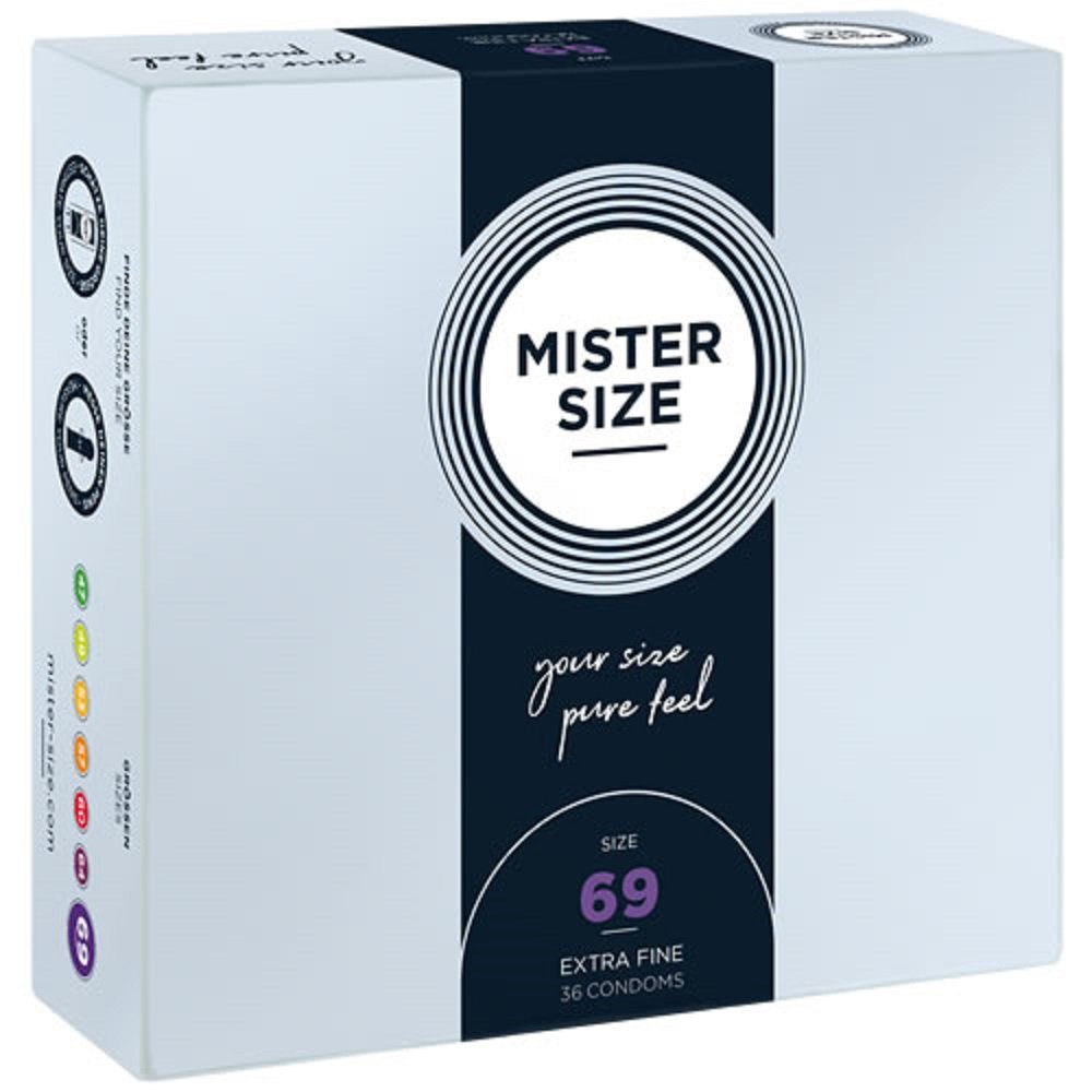 MISTER SIZE XXL-Kondome Mister Size «69» Maßkondome - bedächtig & sicher Packung mit, 36 St., Kondome in Größe XXXL, vegan, extra dünn & extra fein, das passende Kondom in Ihrer Größe