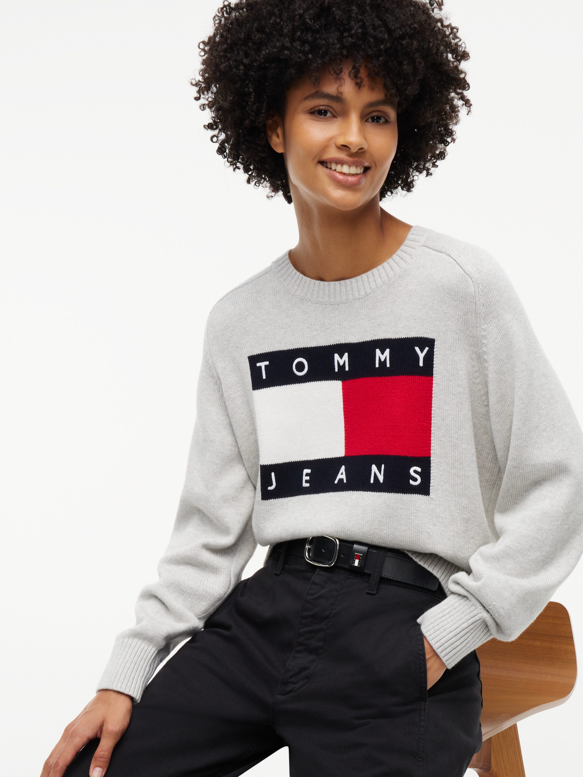 Tommy Jeans Rundhalspullover TJW FLAG SWEATER EXT Baumwollmischung