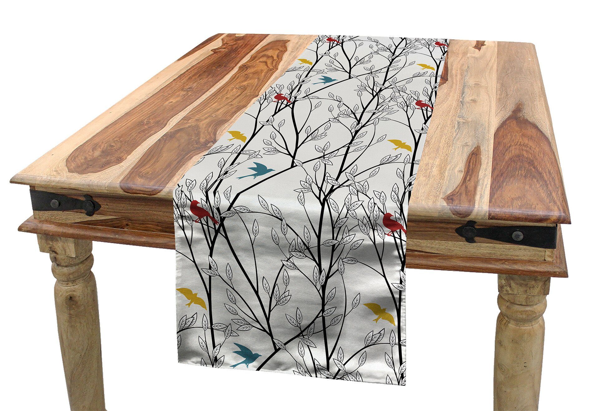 Abakuhaus Tischläufer Esszimmer Küche Rechteckiger Dekorativer Tischläufer, Wald Wald Natur Vögel Bäume