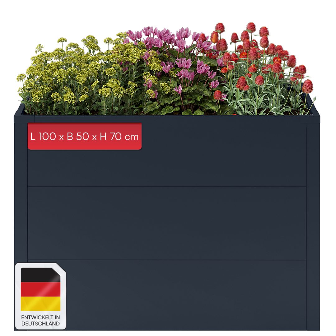 STEELSØN Hochbeet Icarus aus verzinktem Stahl (Anthrazit, 1 St., 100 cm breit), Gartenbeet mit offener Bodenstruktur, Pflanzenkübel wetterfest