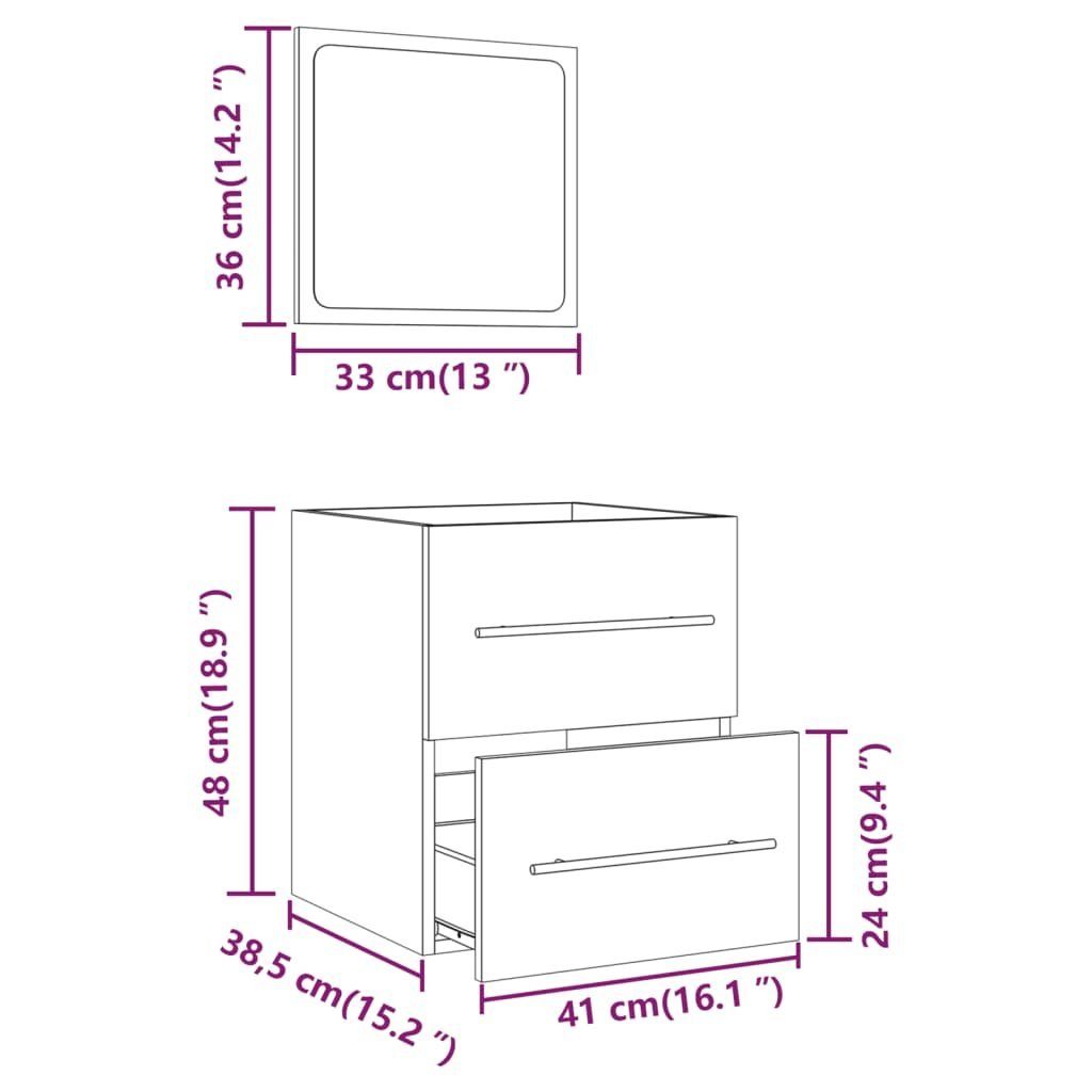 Badezimmer-Set Grau Sonoma (1-St) vidaXL cm, Spiegel mit 41x38,5x48 Badschrank