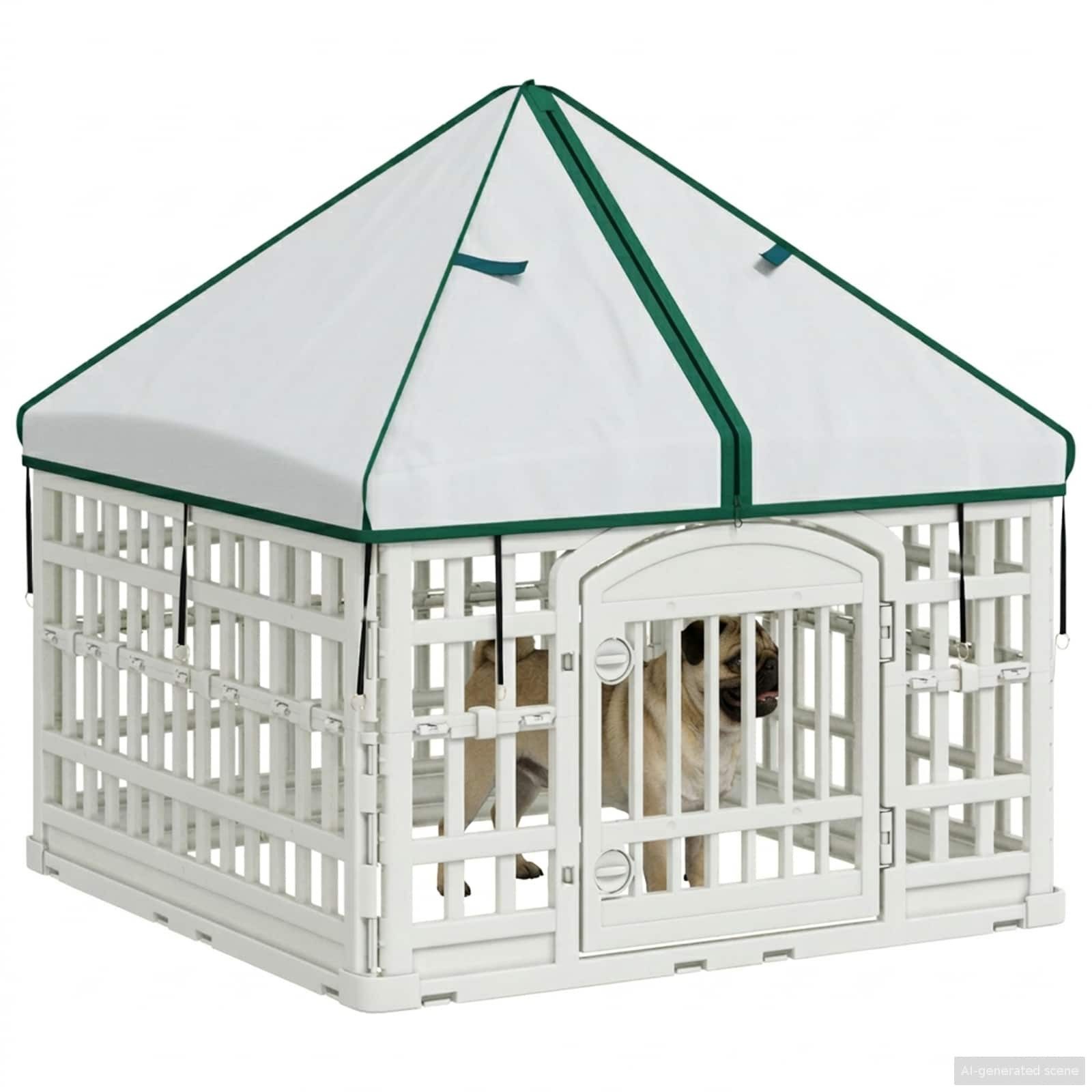 vidaXL Freigehege 4-Panel-Hundespielplatz mit Dach 88 x 88 x 112 cm Kunststoff