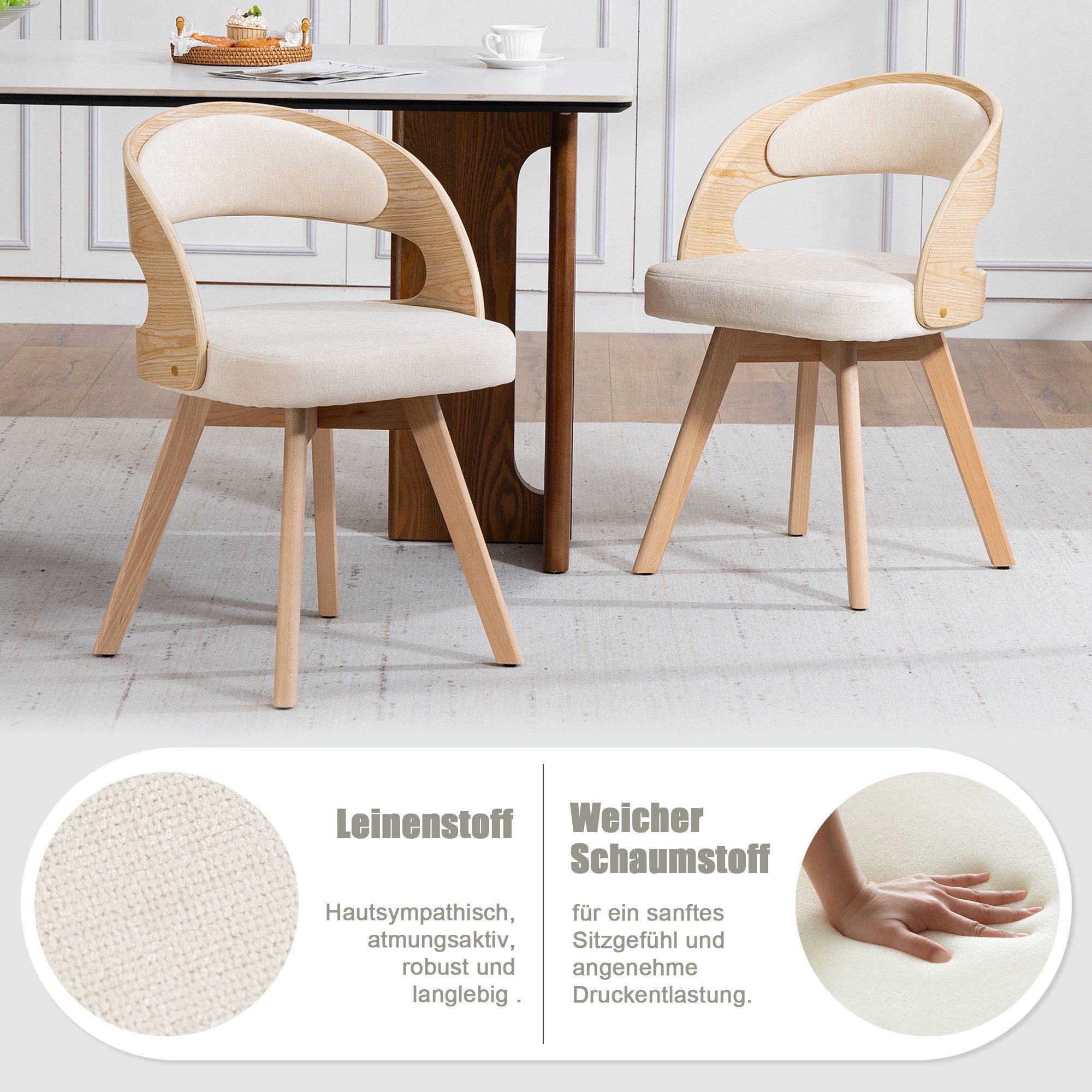 Totnz Esszimmerstuhl Drehbarer Esszimmerstuhl 360°, Gepolsterter Stuhl mit Stoffbezug (2 St), Moderner Loungesessel für Esszimmer und Wohnzimmer