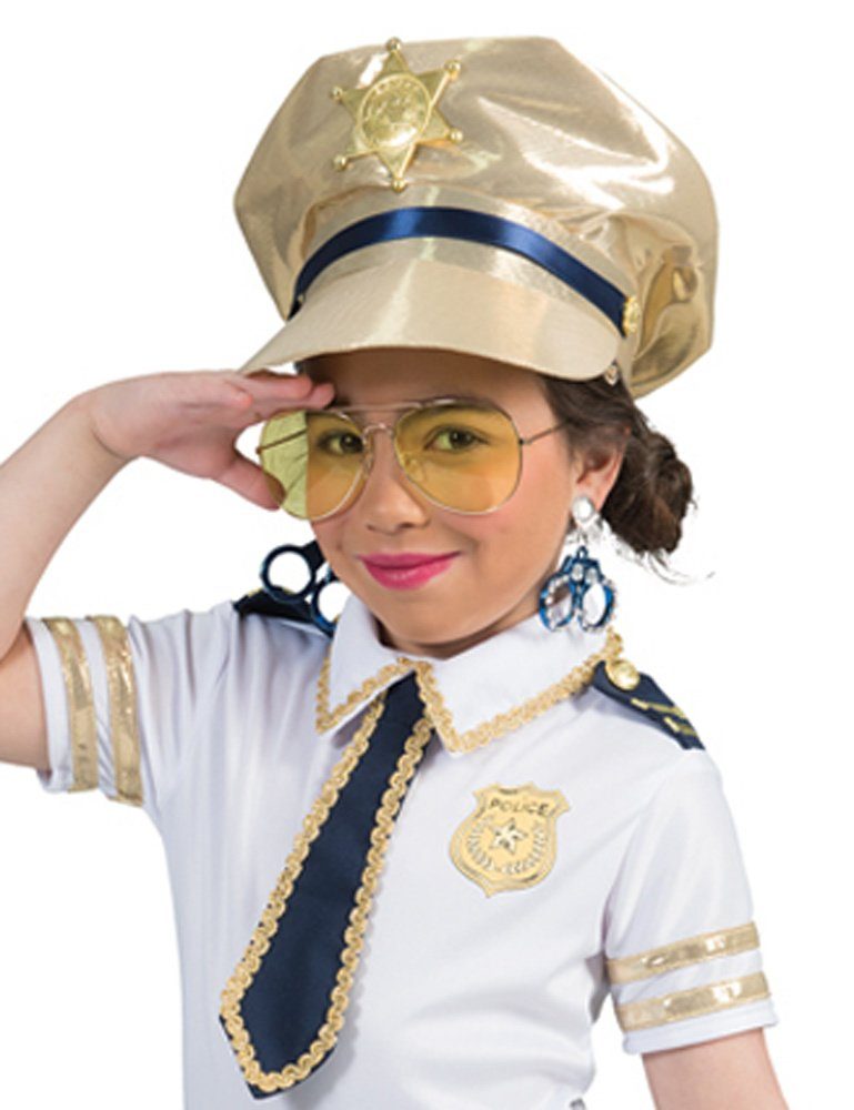 Funny Fashion Polizei-Kostüm Police Girl Polizistin Star Kostüm für Mädchen - Weiß Blau Gold
