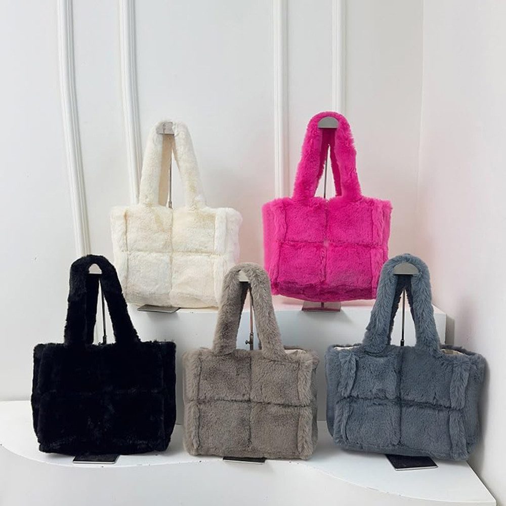 Cachito Schultertasche Damen Plüsch Umhängetasche Groß Shopper Tasche Handtasche Tote Bag (Geschenke für Familie und Freunde), für die Winterzeit, Halloween und – Bild 4 von 5