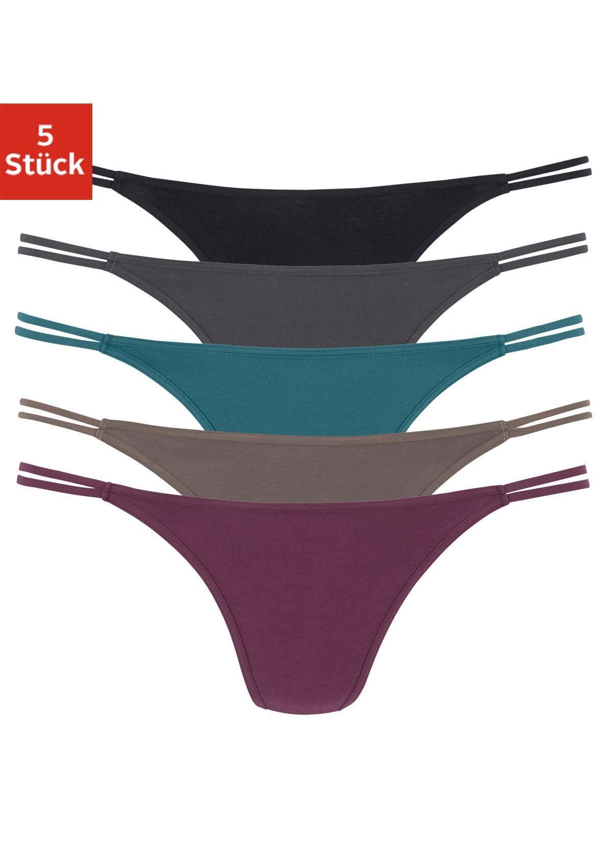 Vivance String (Packung, 5-St) aus elastischer Baumwolle bordeaux, taupe, petrol, anthrazit, schwarz