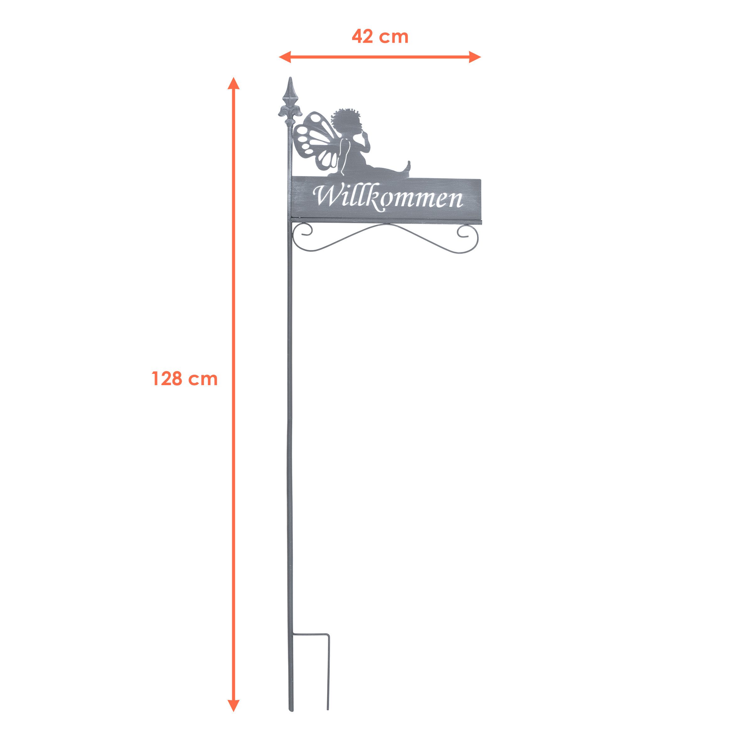 Spetebo Gartenstecker Gartenstecker mit Schriftzug 128 x 42 cm - WILLKOMMEN (Stück, 1-St., Gartenschild) Deko Gartenstab aus Metall in grau – Bild 2 von 4
