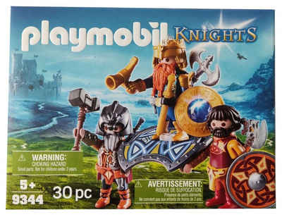 Playmobil® Spielfigur »Playmobil 9344 - Knights - Zwergenkönig mit Ritter«, (Packung, 30-tlg., Das Set besteht aus insgesamt 30 Teilen, mit 3 Spielfiguren (Zwergenkönig und 2 Ritter) und Zubehör wie Schild, Axt, Hammer und Accessoires wie Krone und Armreifen)