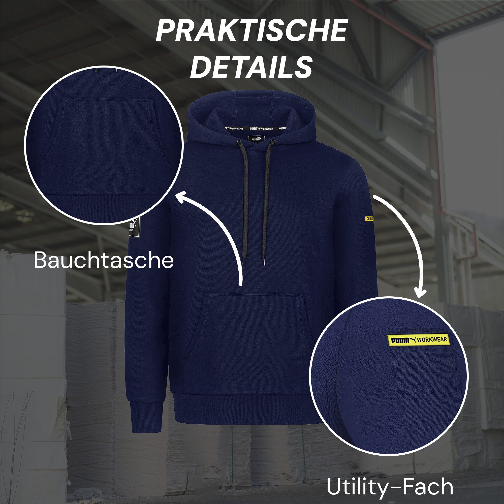 PUMA Workwear Hoodie ADVANCED Herren Pullover mit Kapuze und Taschen Atmungsaktives Gewebe - Ideal für Handwerk Werkstatt und Logistik