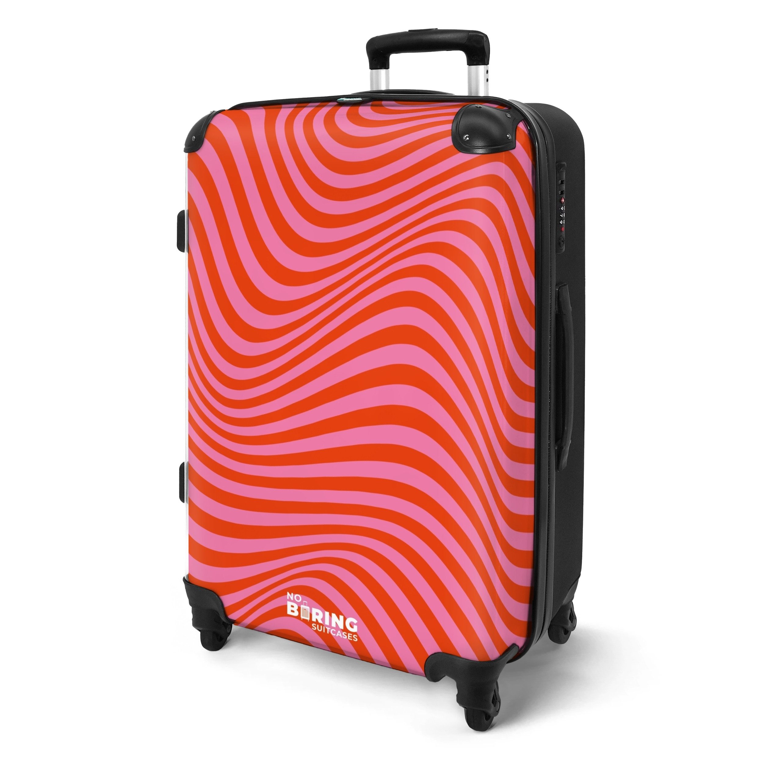 NoBoringSuitcases.com© Hartschalen-Trolley Rot mit rosa Wellenlinien günstig online kaufen