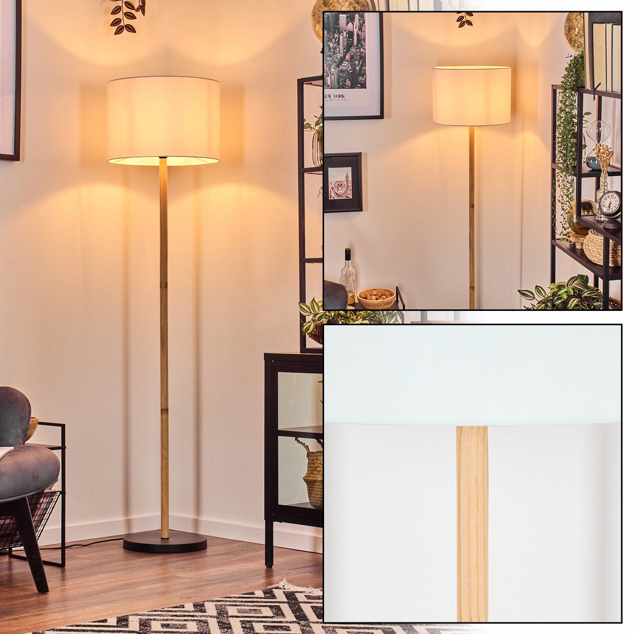 Stehlampe Stehlampe aus Holz/Metall und Schirm aus Stoff