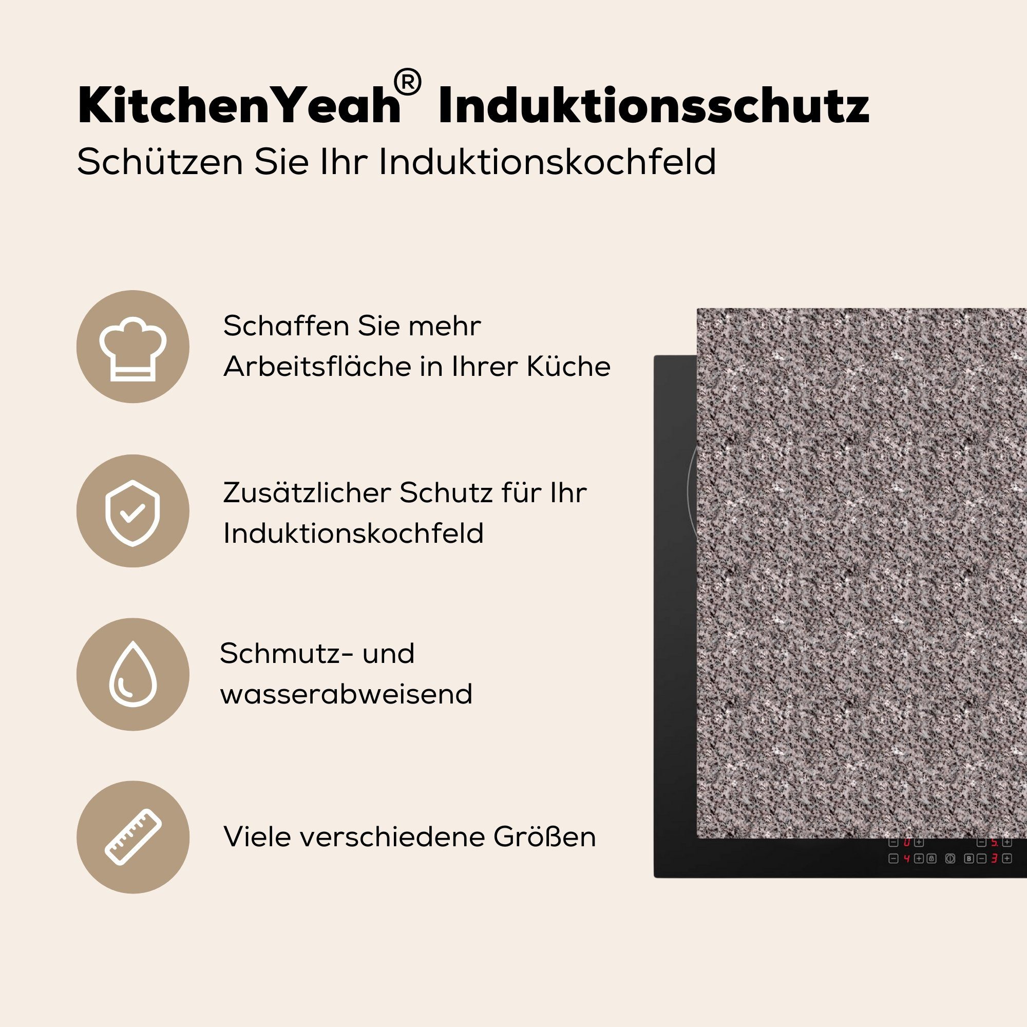 - Granit Herdblende-/Abdeckplatte Vinyl, Induktionskochfeld MuchoWow Textur, Küchen tlg), Dekoration - 58x51 für Induktionsherd, Muster (1 cm,