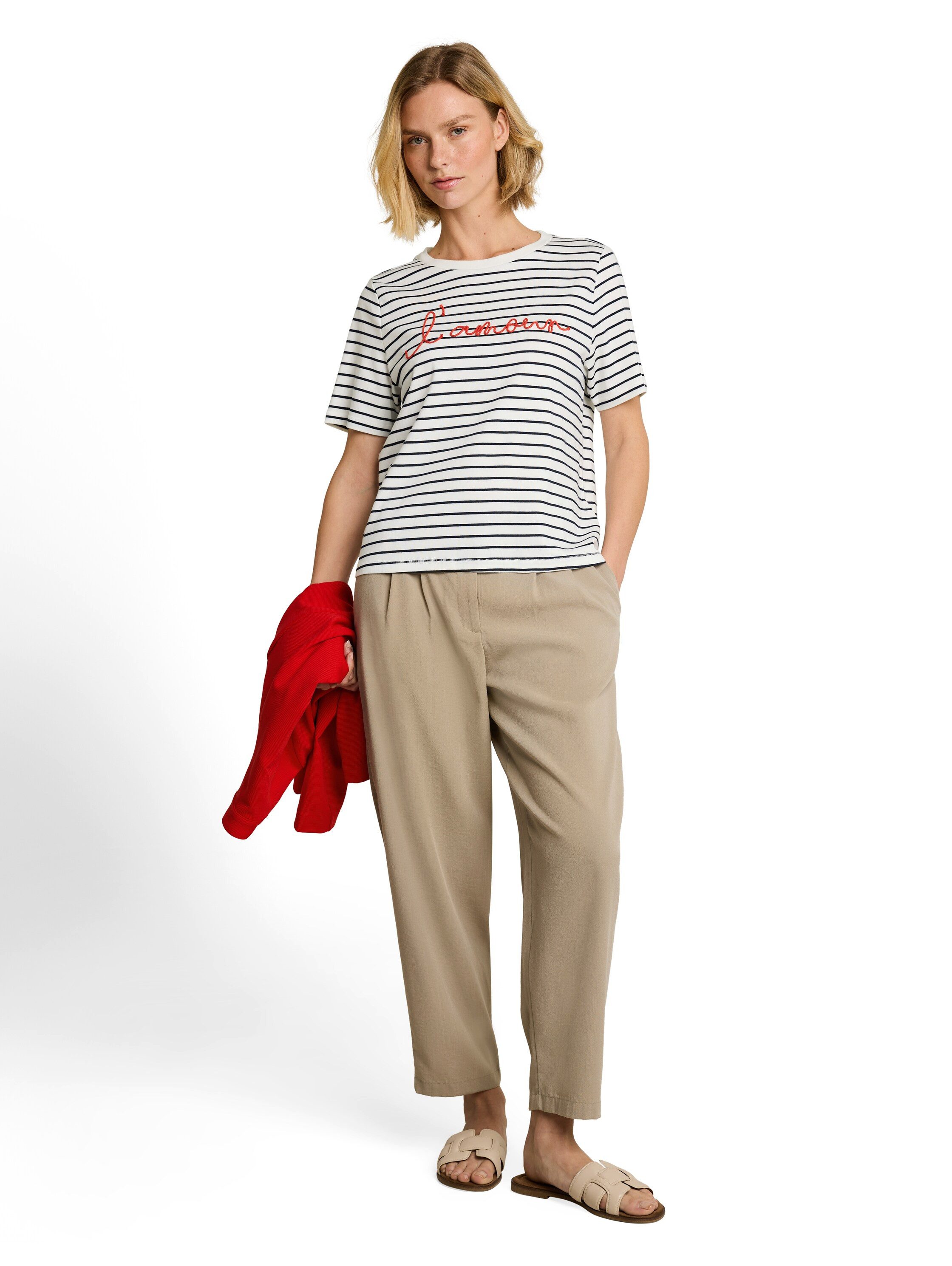 TOM TAILOR Kurzarmshirt Sommershirt im Streifen-Look und mit Workung-Stickerei – Bild 4 von 5