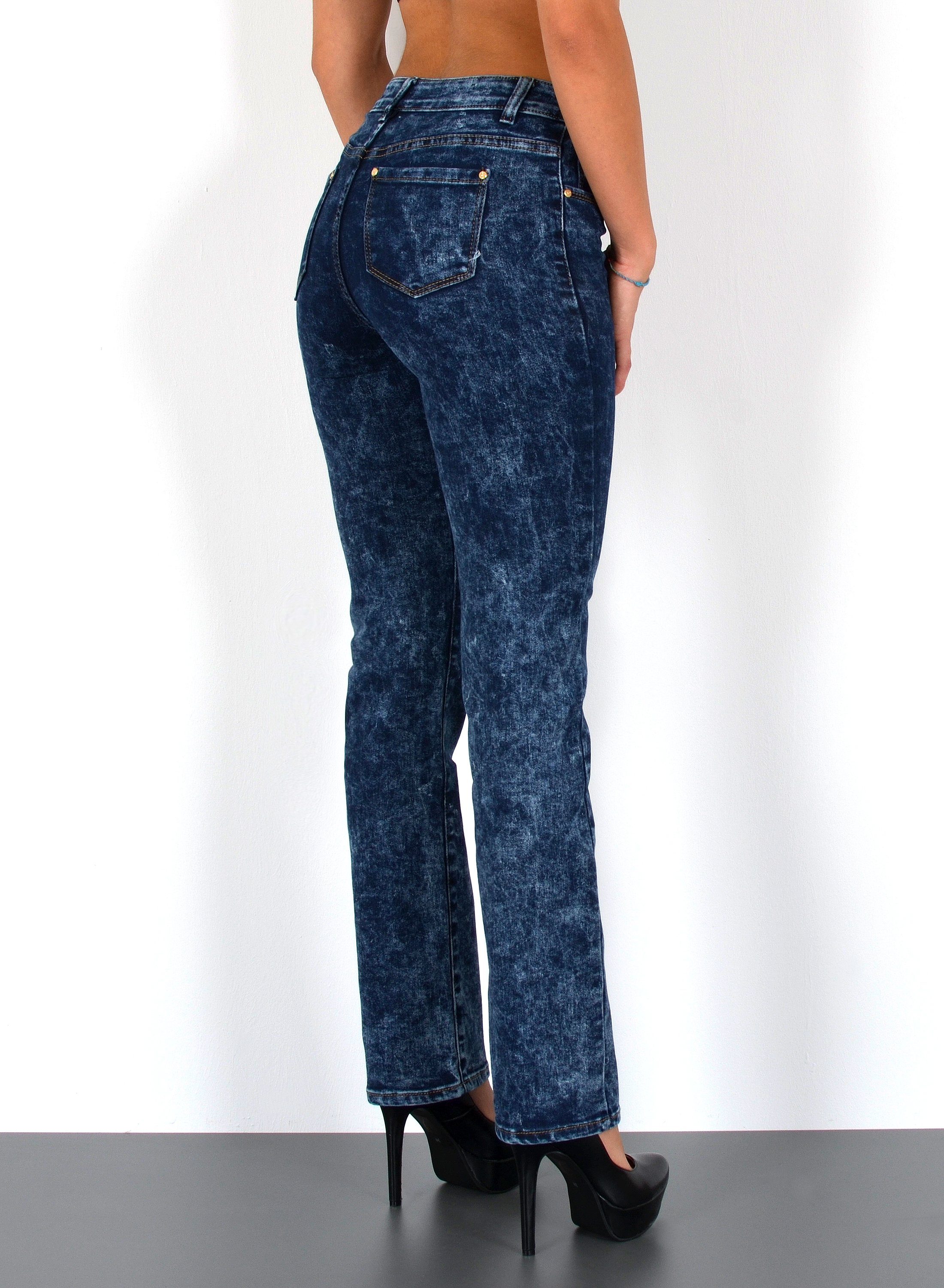ESRA Straight-Jeans High Waist Damen Jeans Straight Leg Hose Stretch gerader Schnitt G2 Straight Jeans Damen Stretch Regular Jeans High Waist bis Plus Size