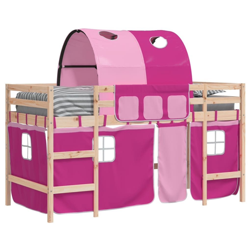vidaXL Bett Kinderhochbett mit Tunnel Rosa 80x200 cm Massivholz Kiefer