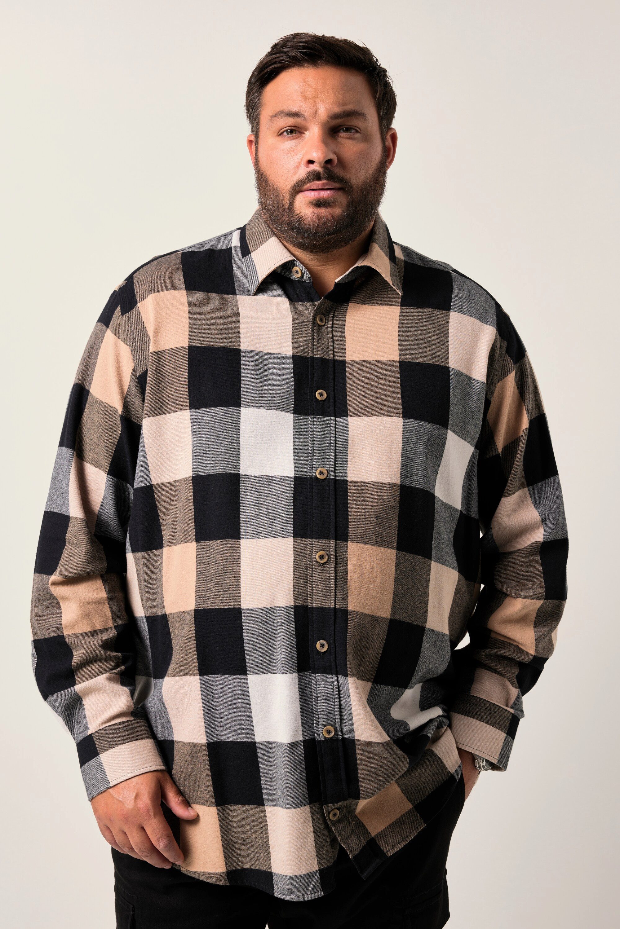 Men Plus Businesshemd Karo-Flanellhemd Langarm Kentkragen Comfort Fit günstig online kaufen