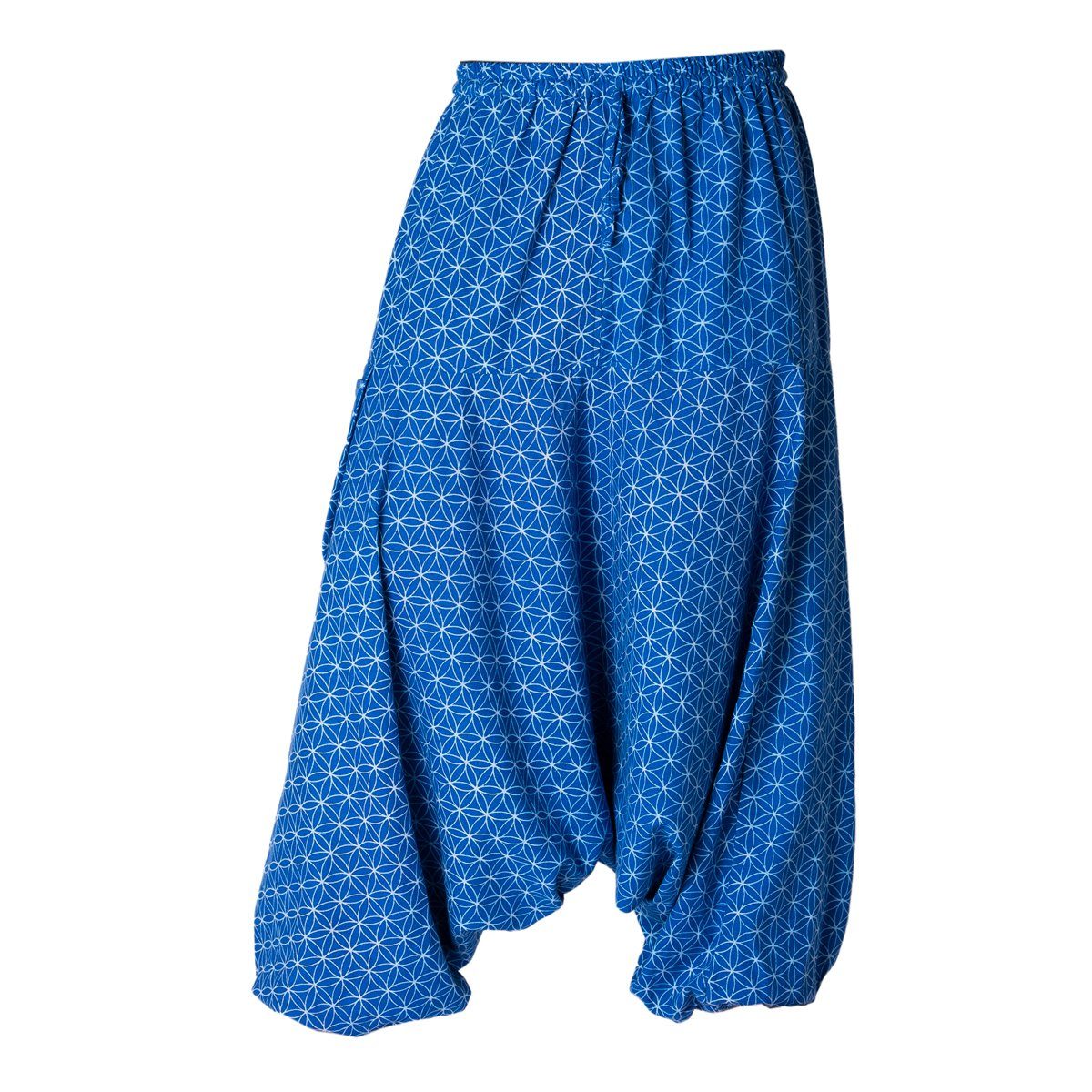 grob bedruckt Freizeithose Lebensblume PANASIAM blau gewebter Haremshose aus mit Aladinhose Geometrix Pumphose bequeme Mustern Baumwolle Relaxhose 100% japanischen Damen