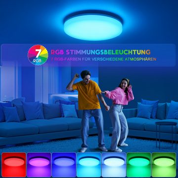 IEGLED Deckenleuchte RGB, dimmbar, mit Fernbedienung, Farbwechsel 18W IP54 3000K-6500K, augenschoned, RGB, 1800LM Badezimmerlampe, Rund 22CM, E-bewerteter Energieverbrauch
