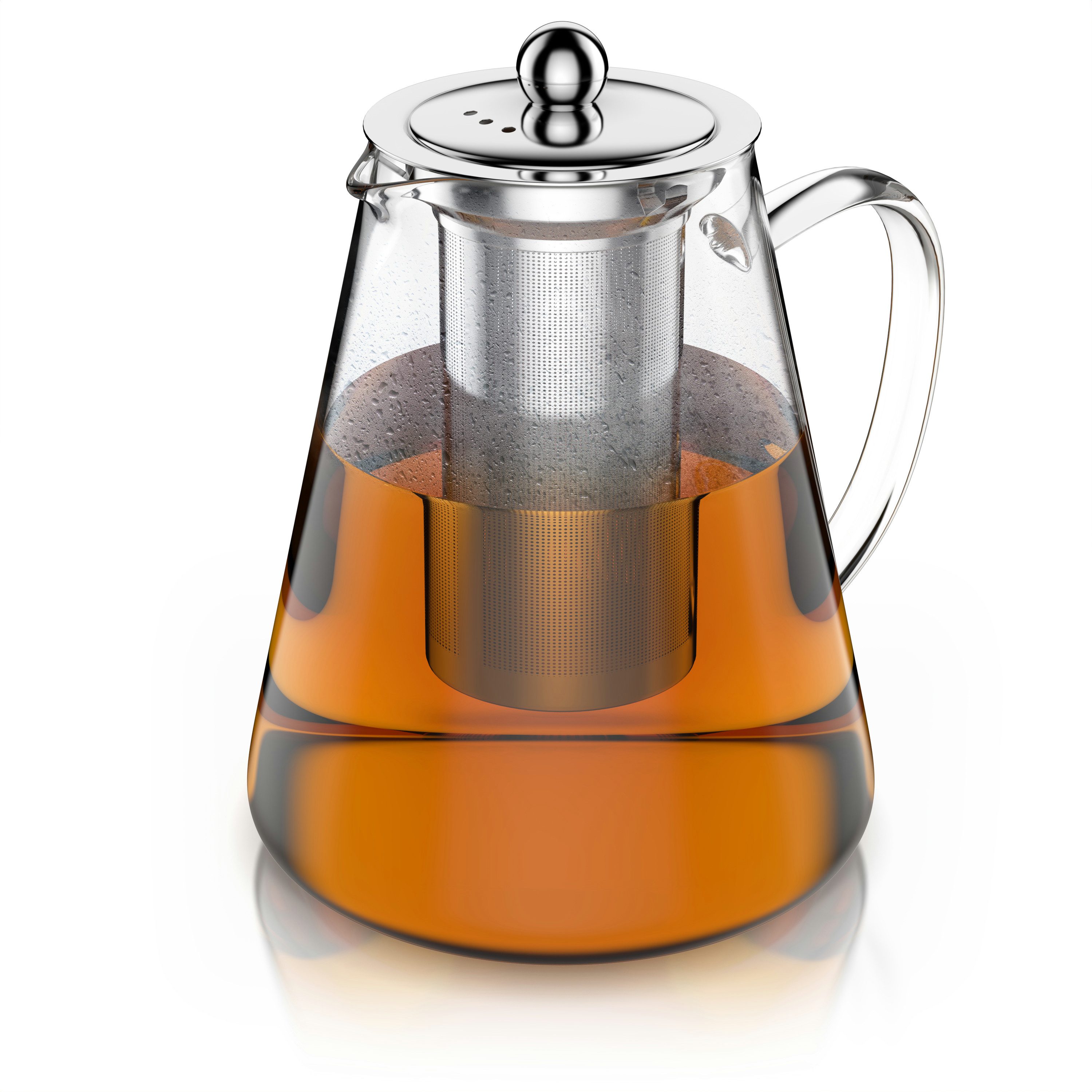 Arendo Teekanne Teebereiter aus Borosilikatglas mit Teefilter & Teesieb für losen Tee, 1,2 l, (Set, 1-St., Glas Kanne, Edelstahlfilter), Mit Siebeinsatz aus Edelstahl, hitzebeständig & spülmaschinengeeignet