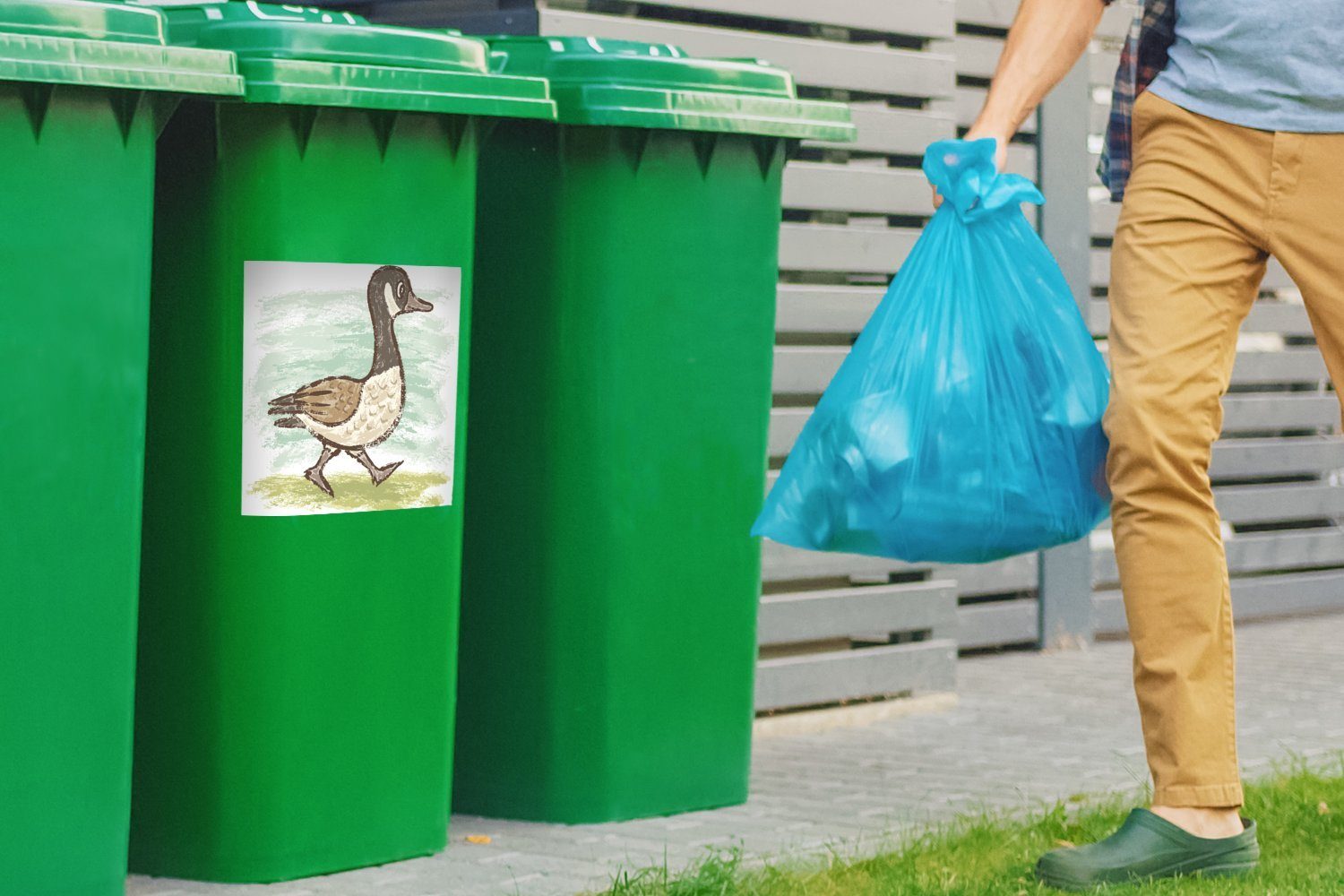Mülleimer-aufkleber, - MuchoWow Gras (1 - St), Ente Tier Mülltonne, Wandsticker Container, Abfalbehälter Sticker,