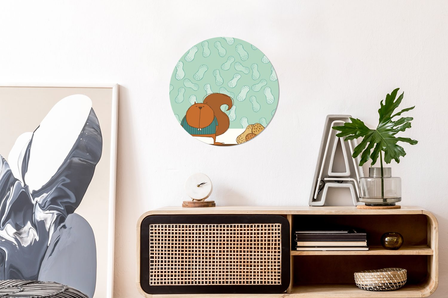 Illustration für Tapetenkreis (1 Eine MuchoWow mit Tapetenaufkleber, Wohnzimmer Rund, einigen Erdnüssen eines St), Wandsticker Kinderzimmer, Eichhörnchens