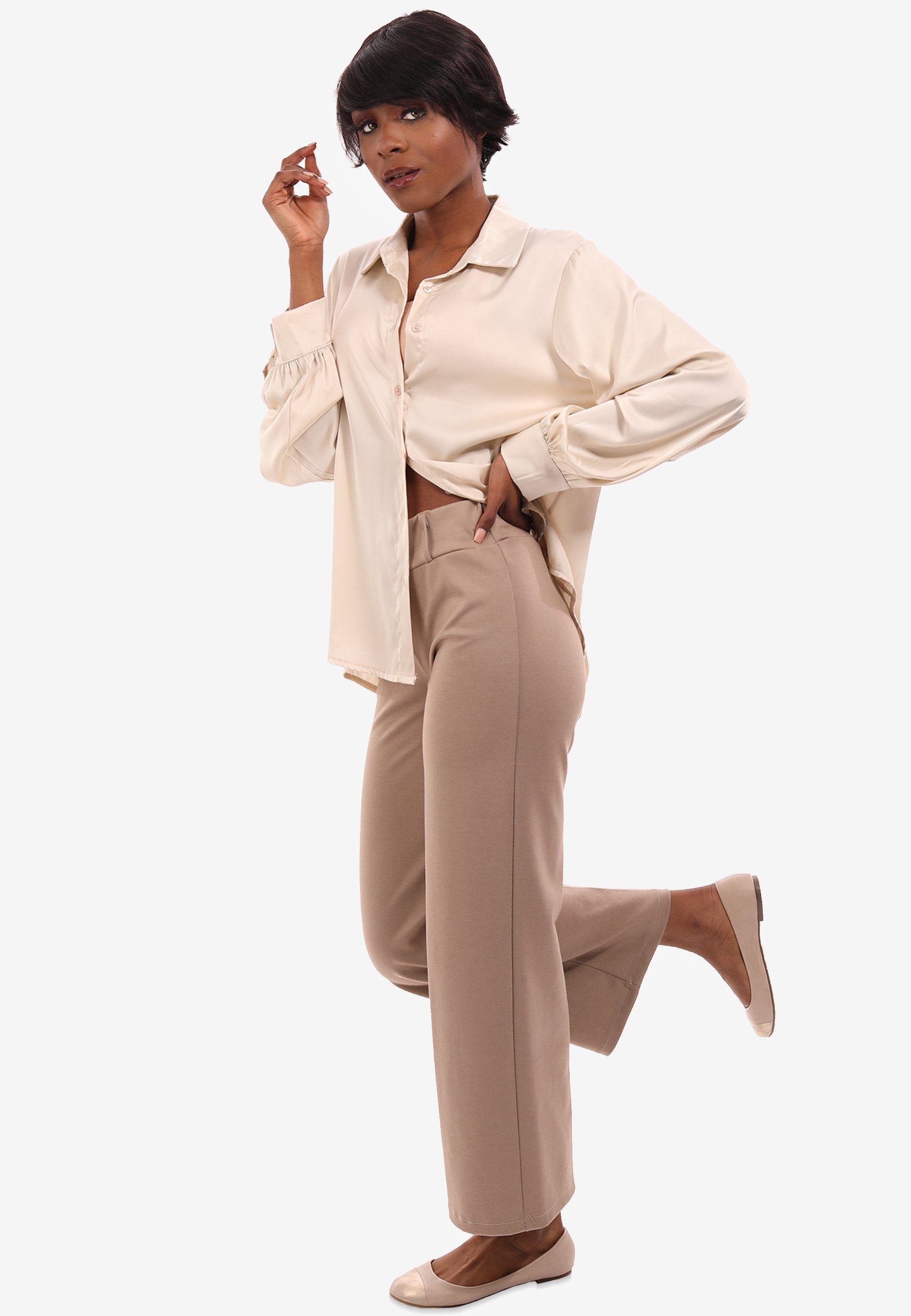 Bund Bein Jerseyhose latte Fashion mit Style weitem elastischem YC & Jerseyhose mit