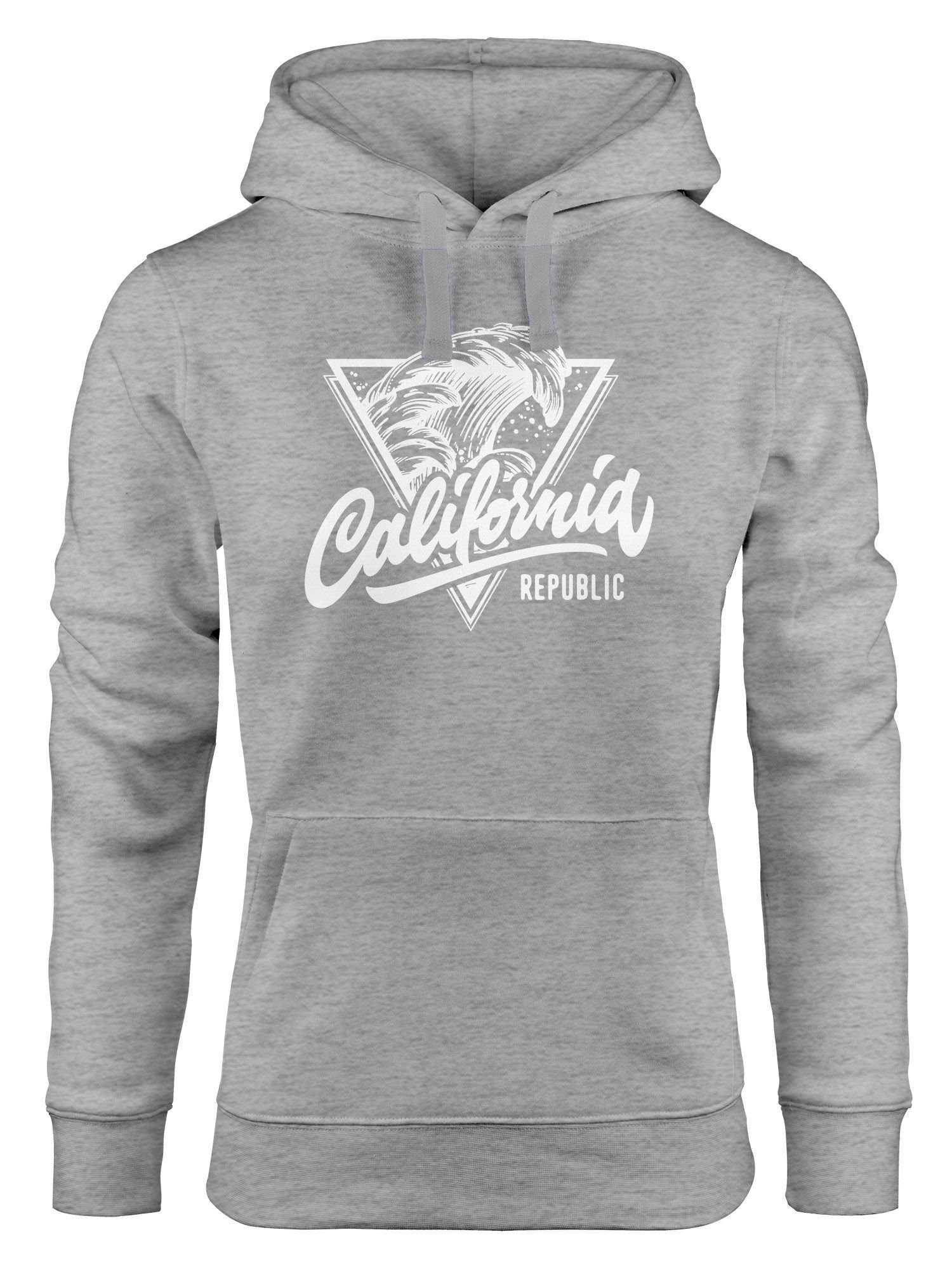 Neverless Hoodie California Republic Kapuzen-Pullover Design Wave Surf Hoodie Damen Neverless® grau