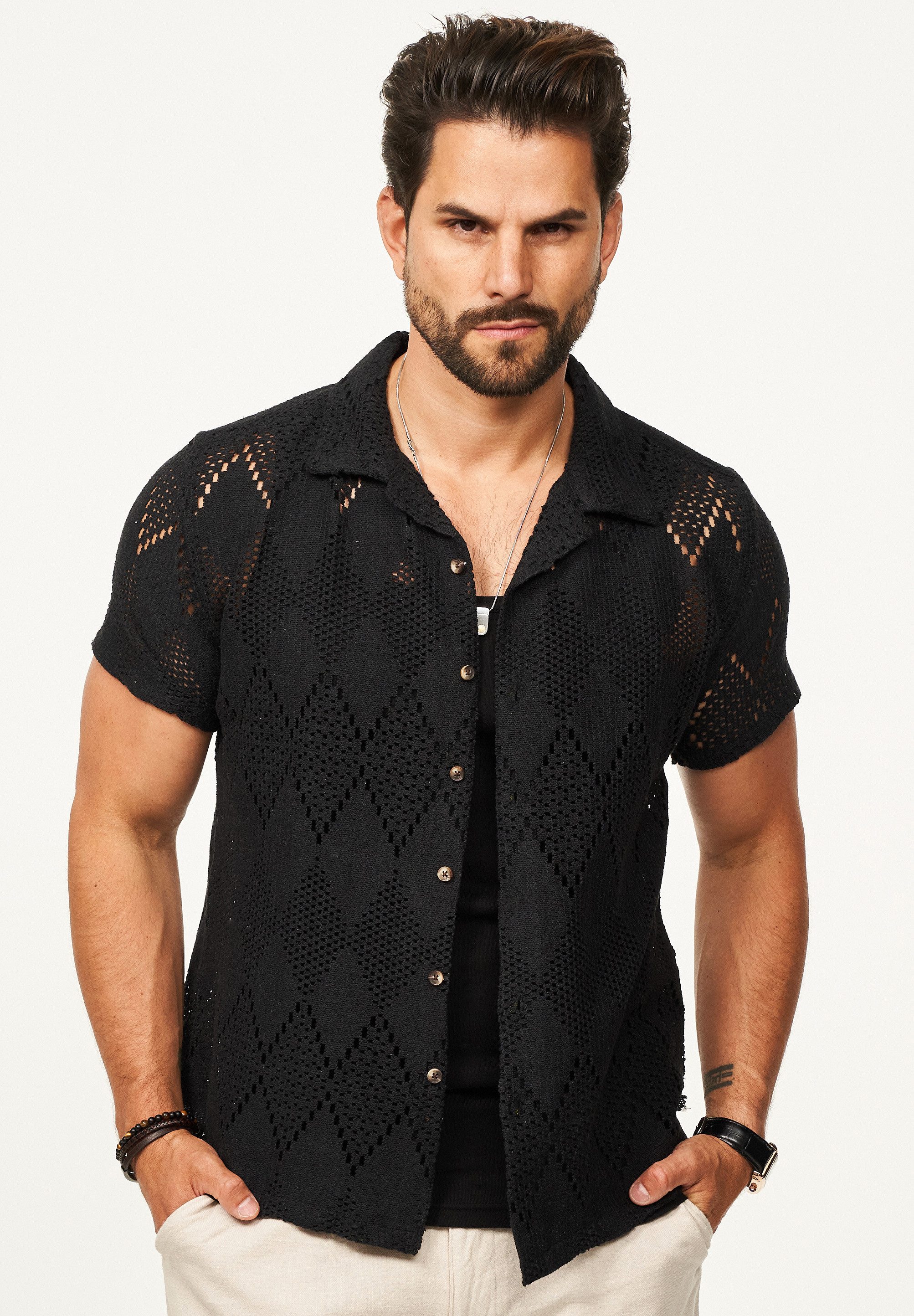 SOULSTAR Kurzarmhemd im Vintage Summer-Look als Kurzam Strick Hemd Herren S günstig online kaufen