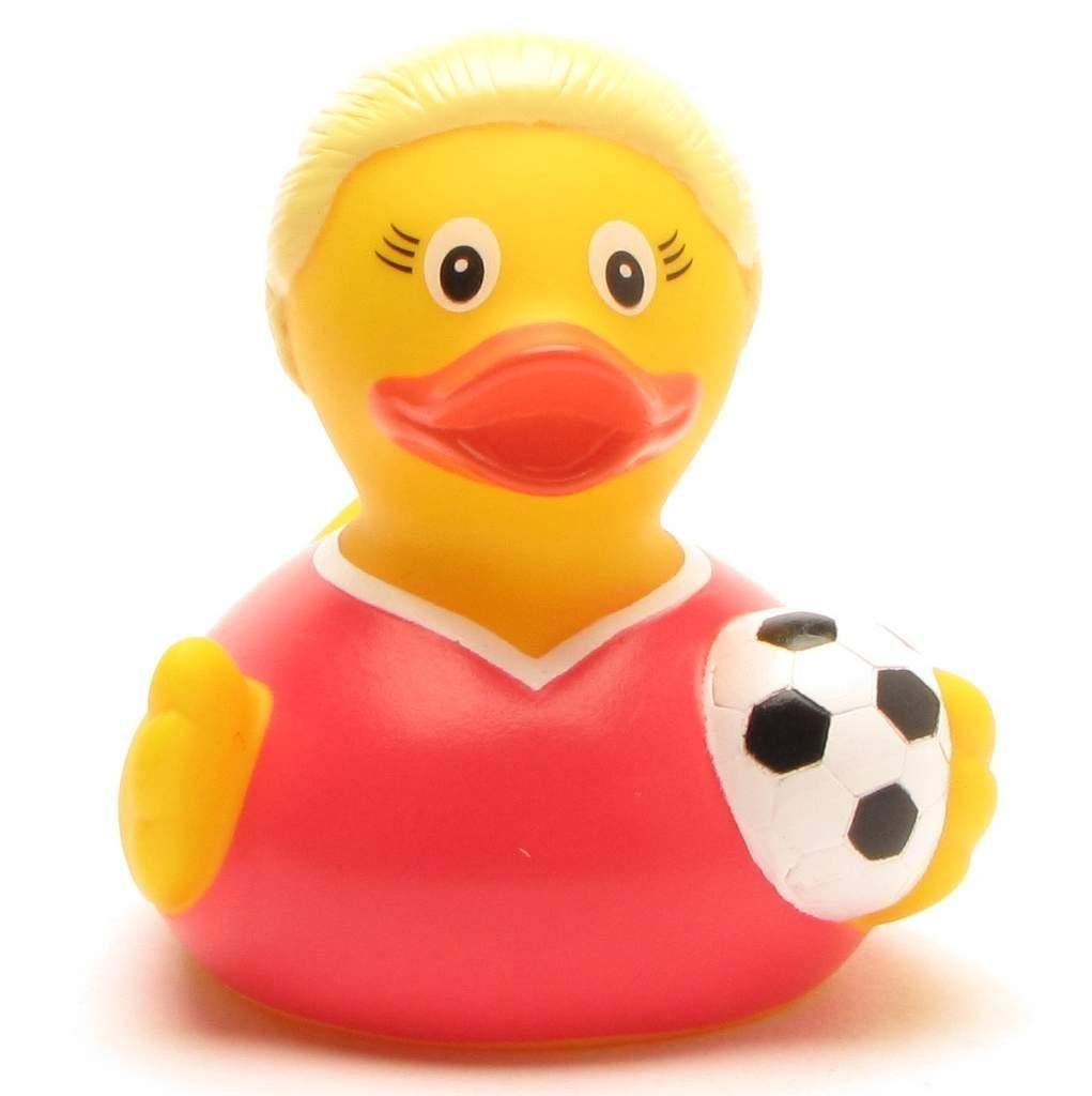 Badeente Badespielzeug - - rot Fußballspielerin Duckshop Quietscheente