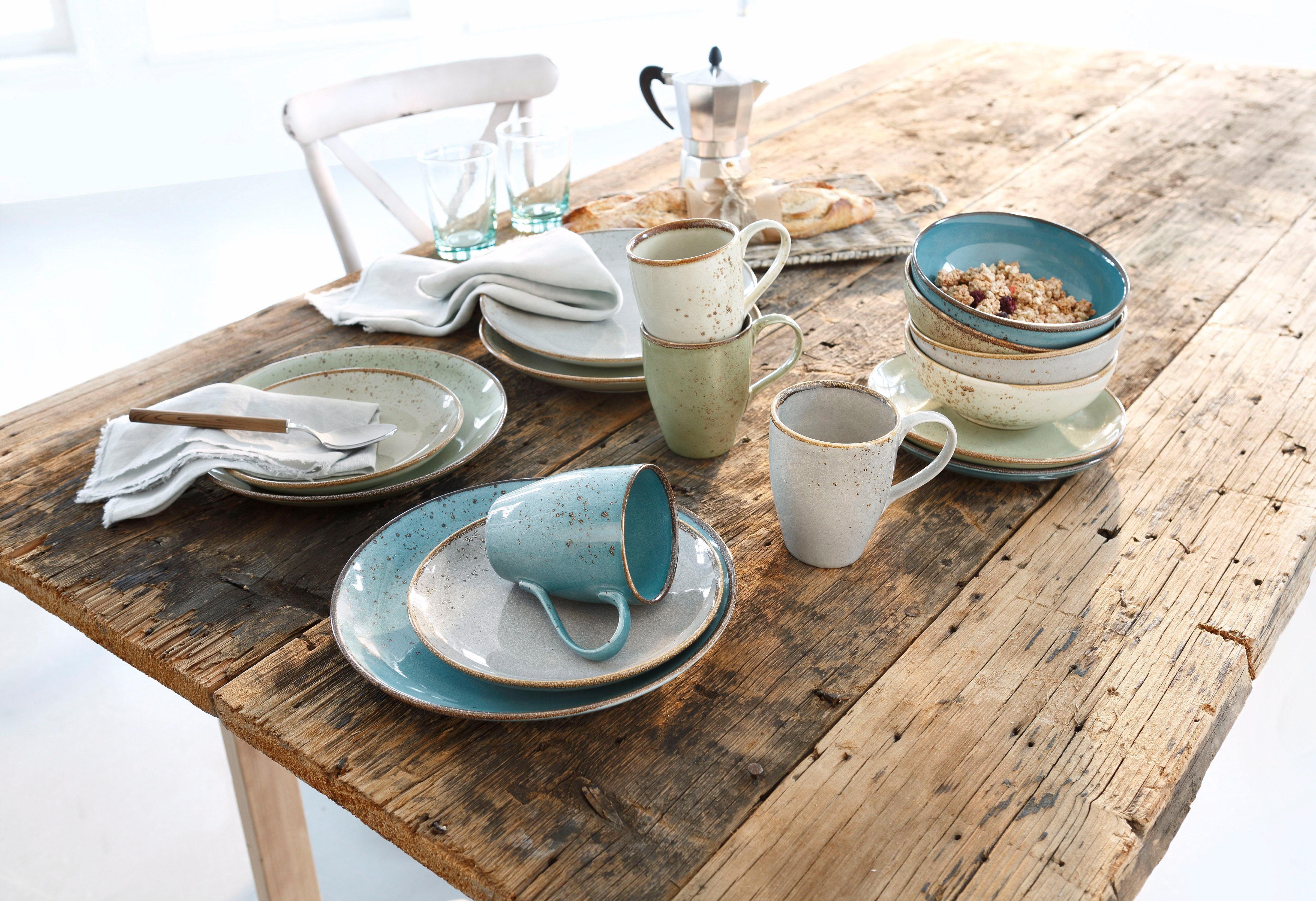 CreaTable Kombiservice Geschirr-Set NATURE COLLECTION (16-tlg), 4 Personen, Steinzeug, Service, harmonische Naturglasur, 16 Teile, für 4 Personen