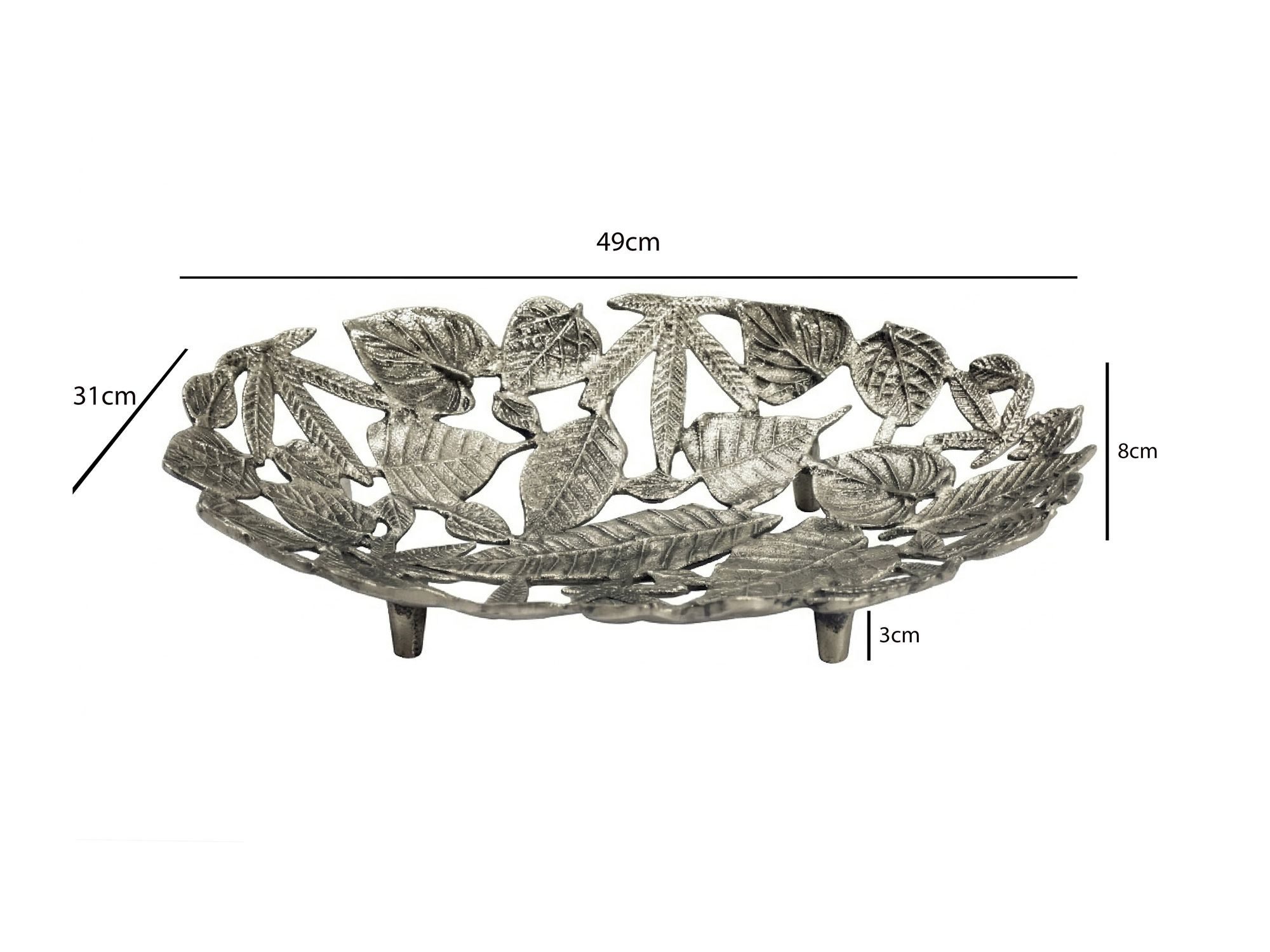 FINEBUY Dekoschale FB77648 Tischdeko 49cm Silber Aluminium Wohnaccessoire Metallschale (Ovale Aluschale für deine gemütlichen Wohnräume), Dekoratives Obsttablet – Bild 3 von 5