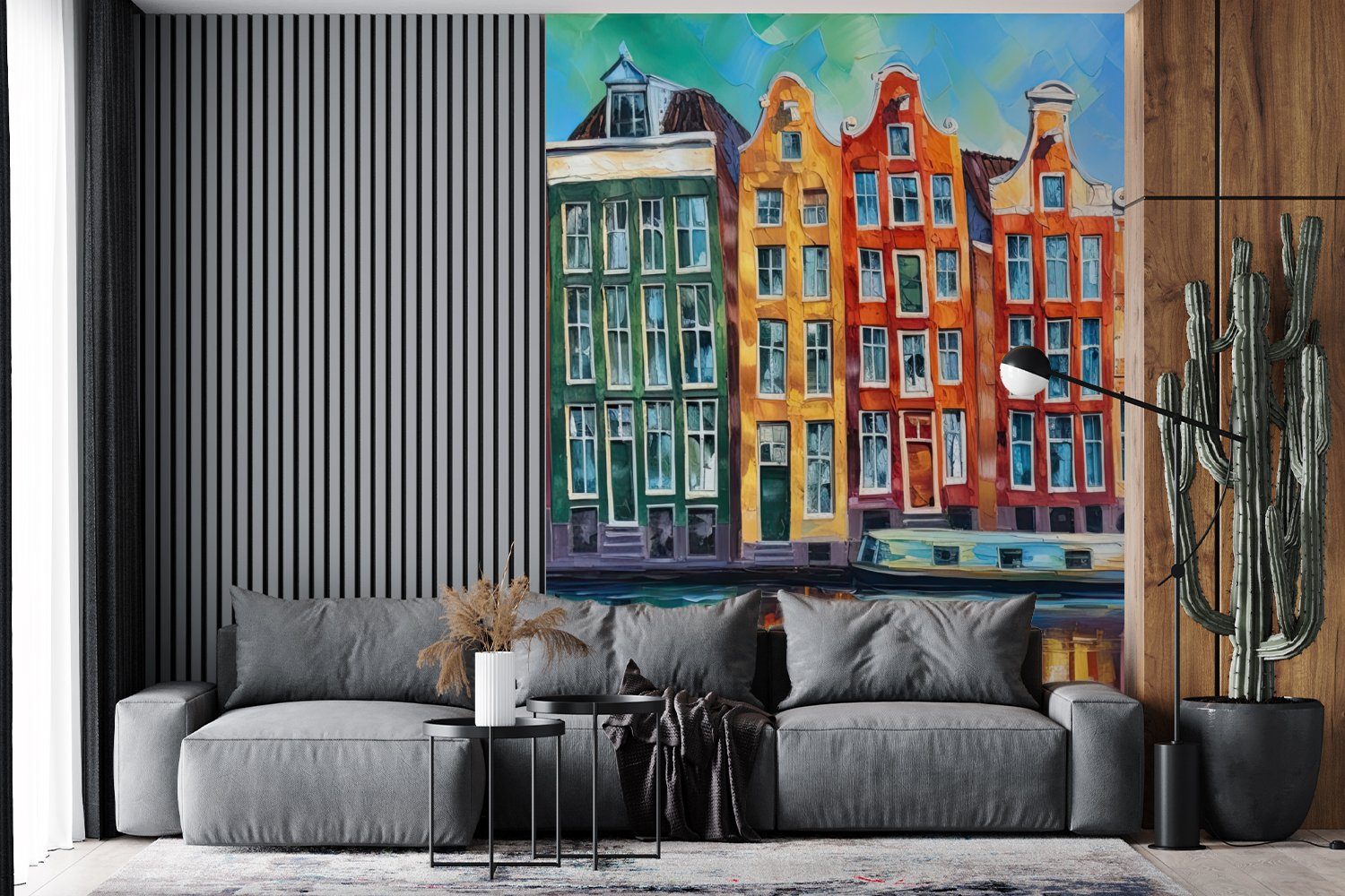 - für St), Kunst, Wandtapete Fototapete Amsterdam Tapete - Gemälde Montagefertig Ölgemälde Wohnzimmer, (4 - Vinyl - MuchoWow Matt, bedruckt, Gracht