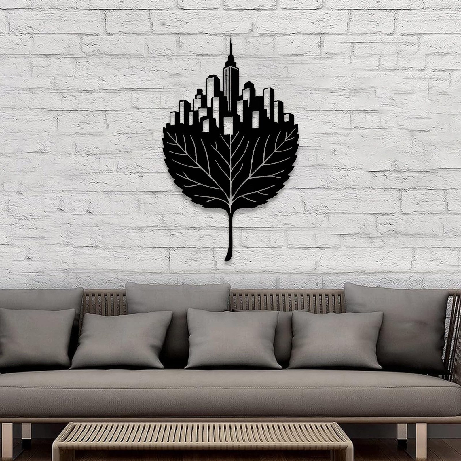 Jumpeak Wanddekoobjekt wanddekoration metall,Blatt,Stadt Silhouette,Abstrakte Kunst, Architektonische Eisendekoration,Wanddekorationen,4 Farben, 3 Größen