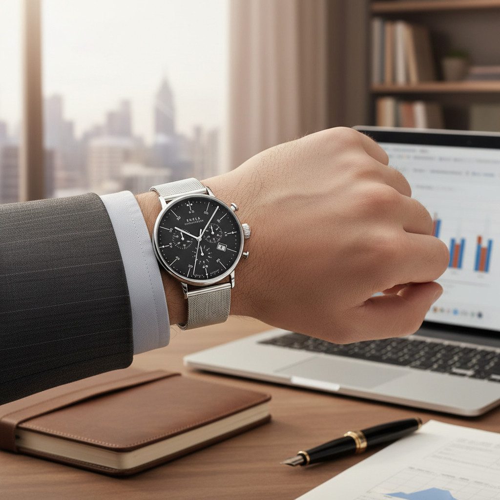 UMR Ruhla Chronograph Herrenuhr 91204M - Milanaiseband - 42 mm, Made in Germany