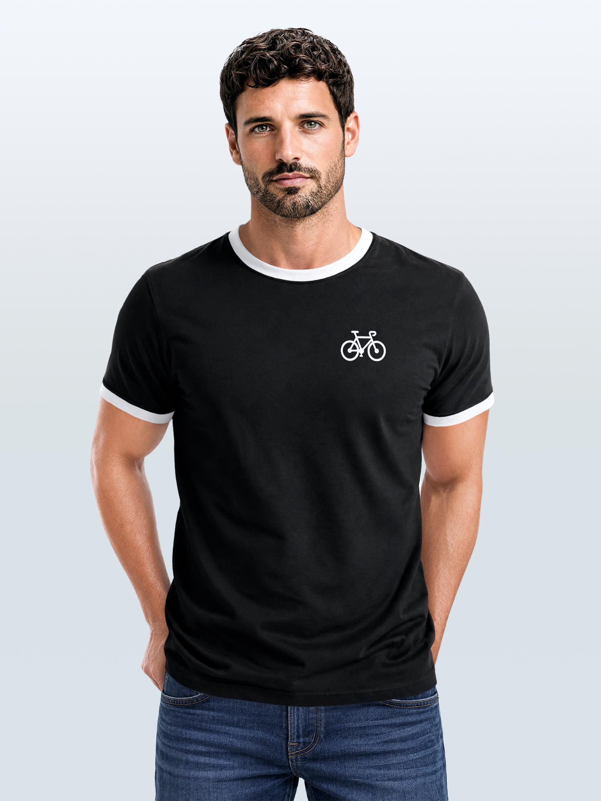 Neverless Print-Shirt Herren T-Shirt Retro Kontrastbund - Design Fahrrad - Printshirt im mit Print