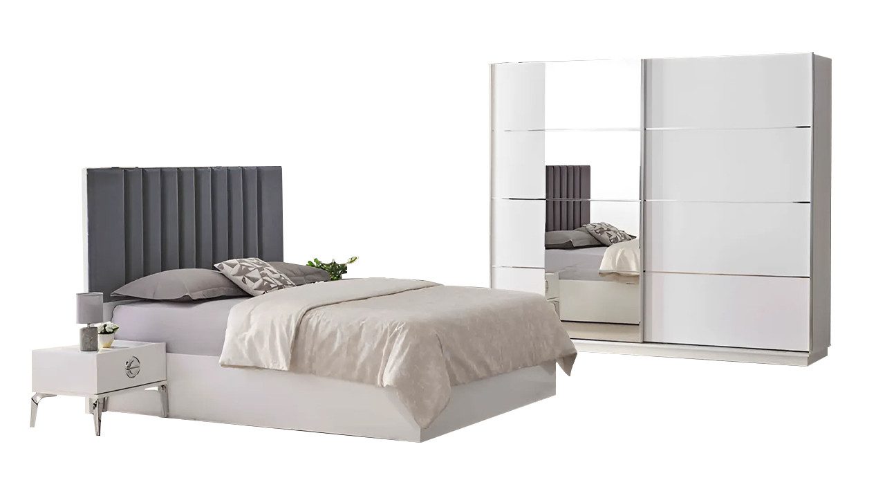 Schlafzimmer-Set Garnitur Schlafzimmer Doppelbett Nachttische Bett 4tlg Weiß